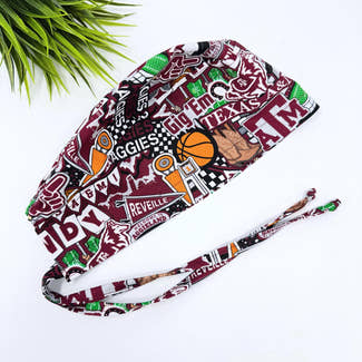 Texas Men's surgical cap. A&M skull tie-back style scrub cap by Paradise Caps.
