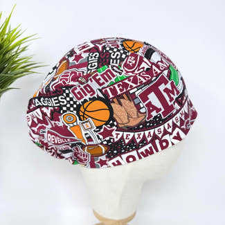 Euro scrub cap for women. Texas A&M European surgical hat with satin lined by Paradise Caps.