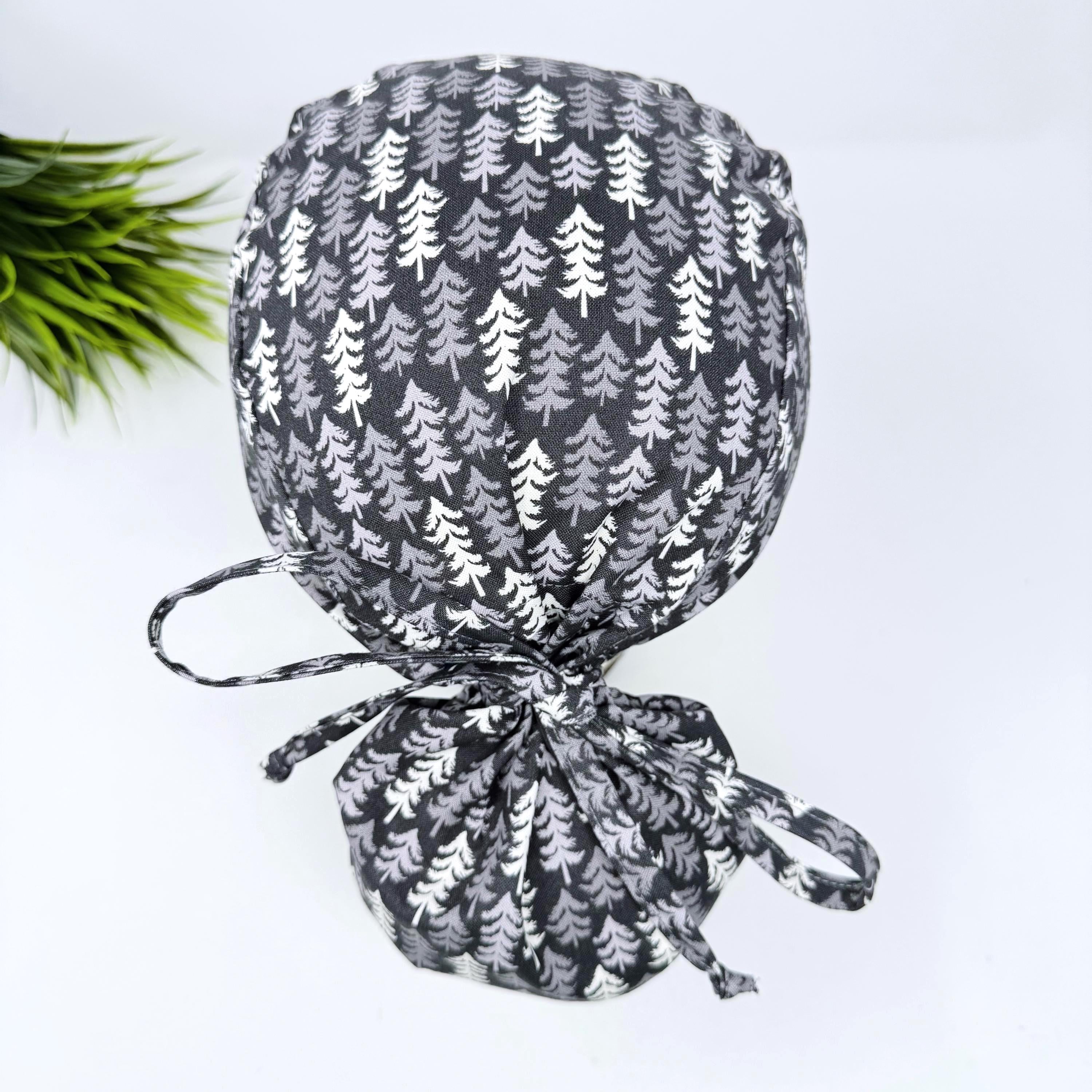 Ponytail scrub cap for women with satin lined option. Nordic Pines Surgical hat with ponytail by Paradise Caps.