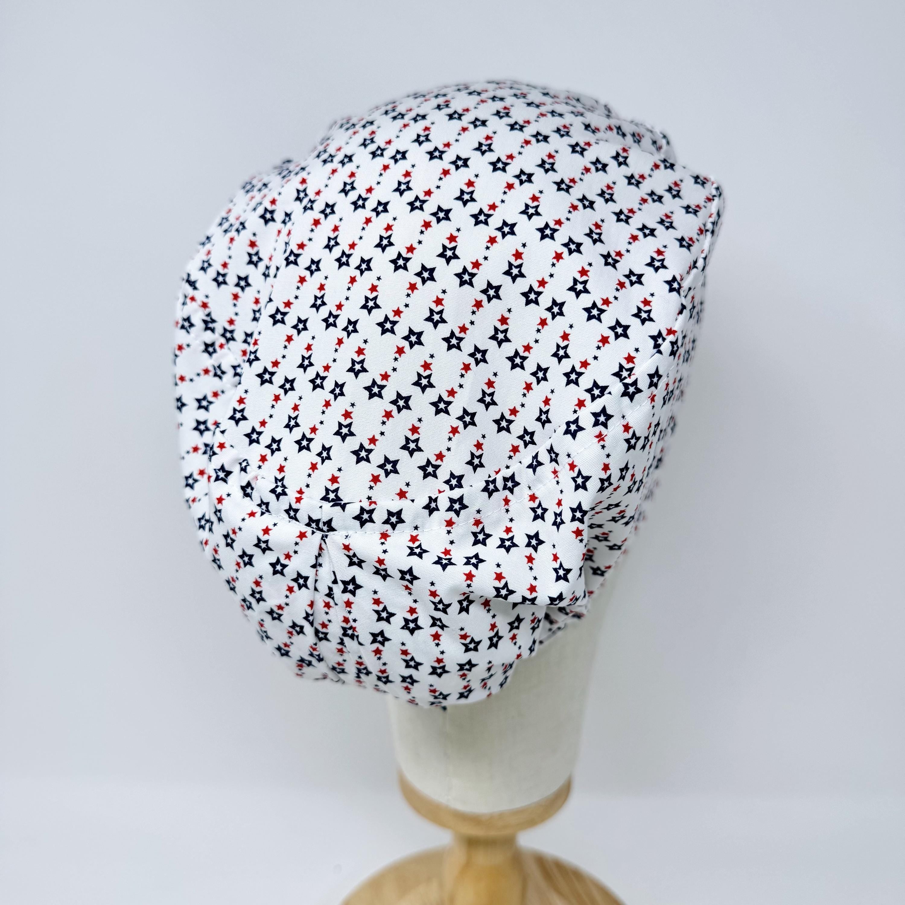 Euro Scrub Cap for Women. Patriotic Stars European Surgical cap Satin Lined by Paradise Caps.