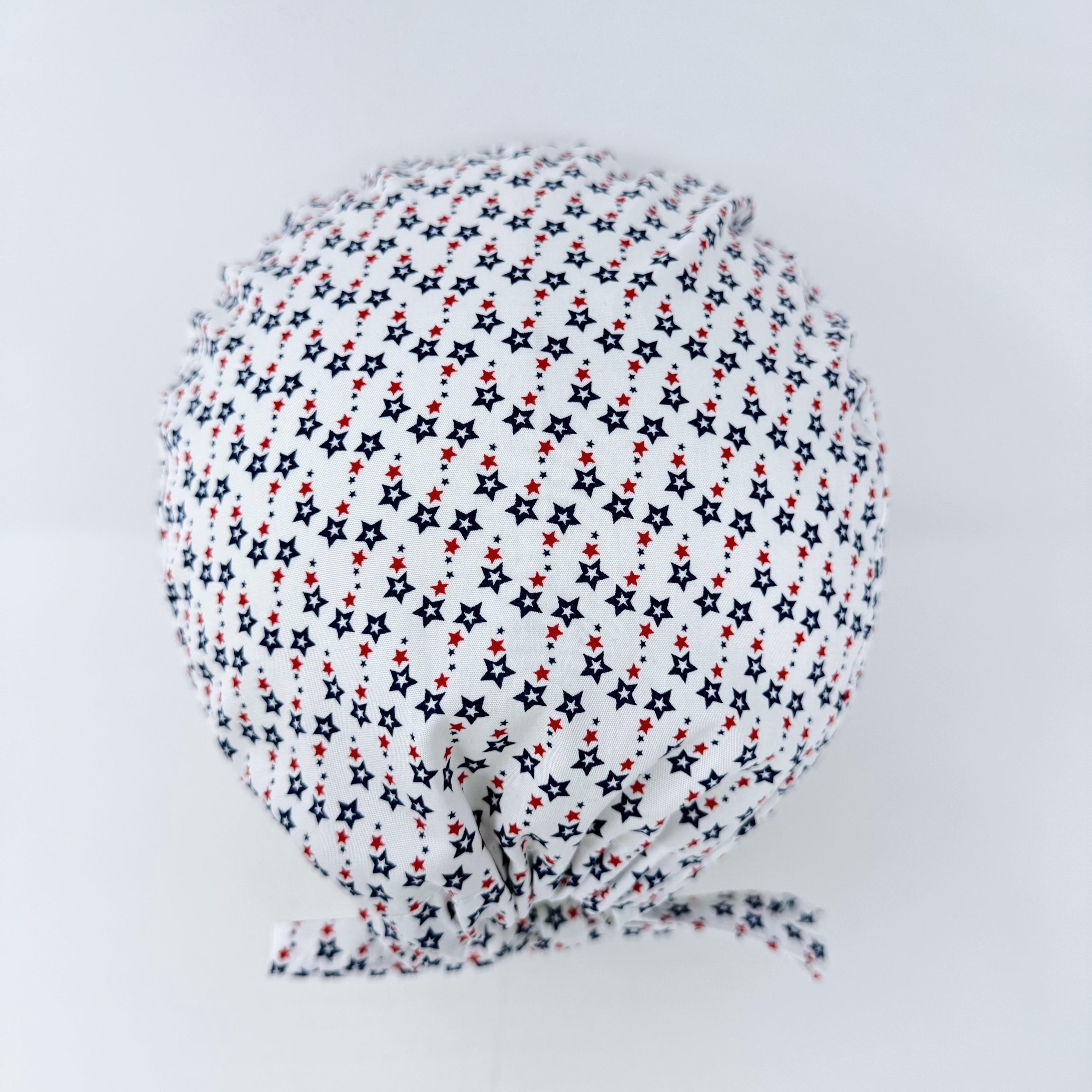 4th of July Men's surgical cap. Star satin lined skull tie-back style scrub cap by Paradise Caps.