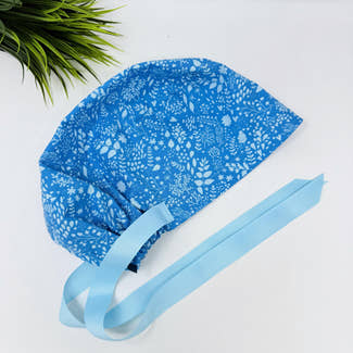 Calm Blue Euro scrub cap with ties for Women by Paradise Caps. Euro PLUS style.