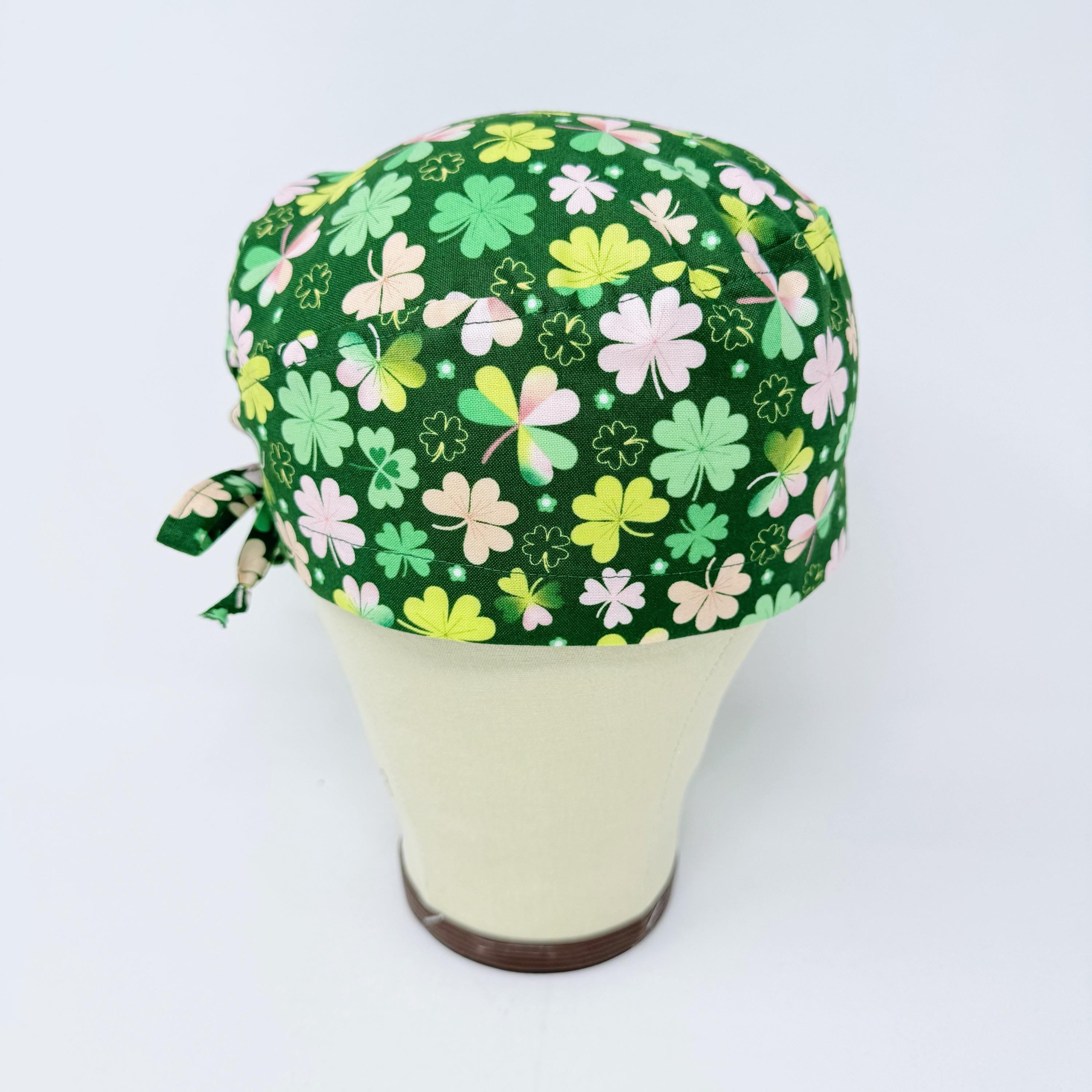 St. Patrick's Day Shamrock Surgical Scrub Cap. Tie-Back Cotton Skull Cap by Paradise Caps.