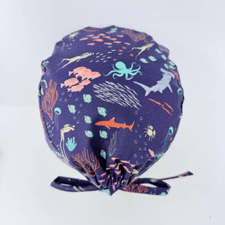 Mens Surgical scrub cap. Ocean tie back scrub hat by Paradise Caps.