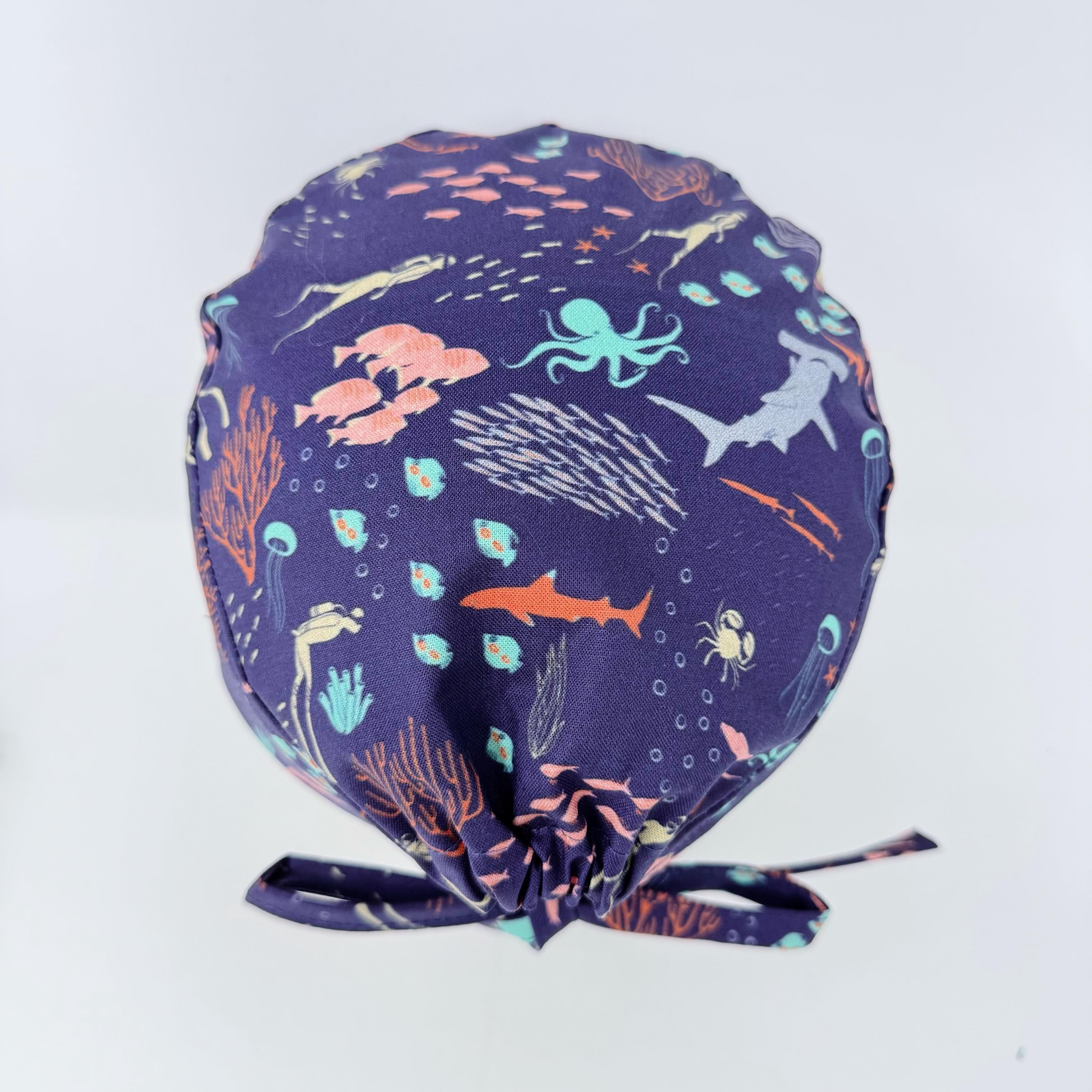 Mens Surgical scrub cap. Ocean tie back scrub hat by Paradise Caps.