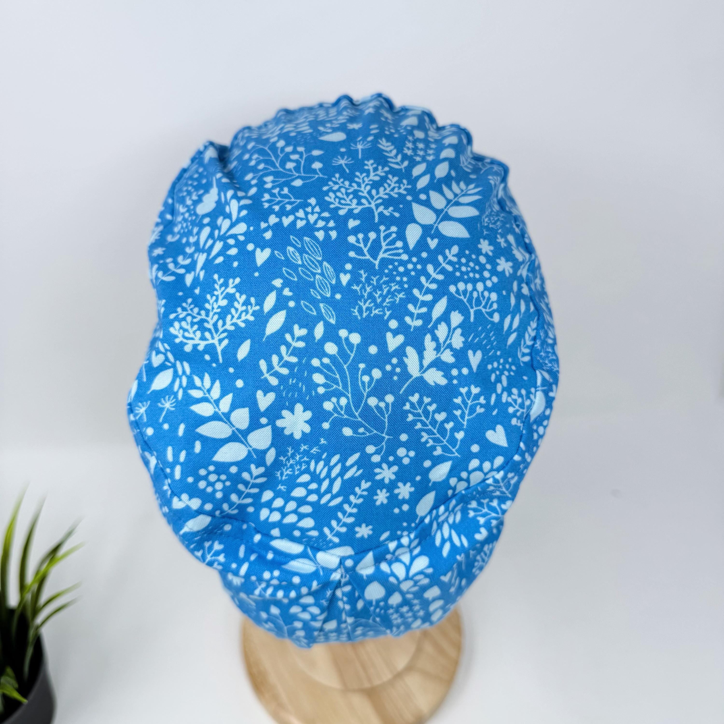 Calm Blue Floral European surgical hat with satin lined by Paradise Caps.