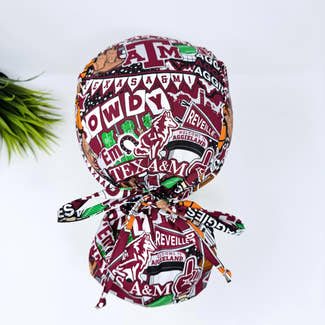 Ponytail scrub cap for women. Texas Scrub hat with satin lined option by Paradise Caps.