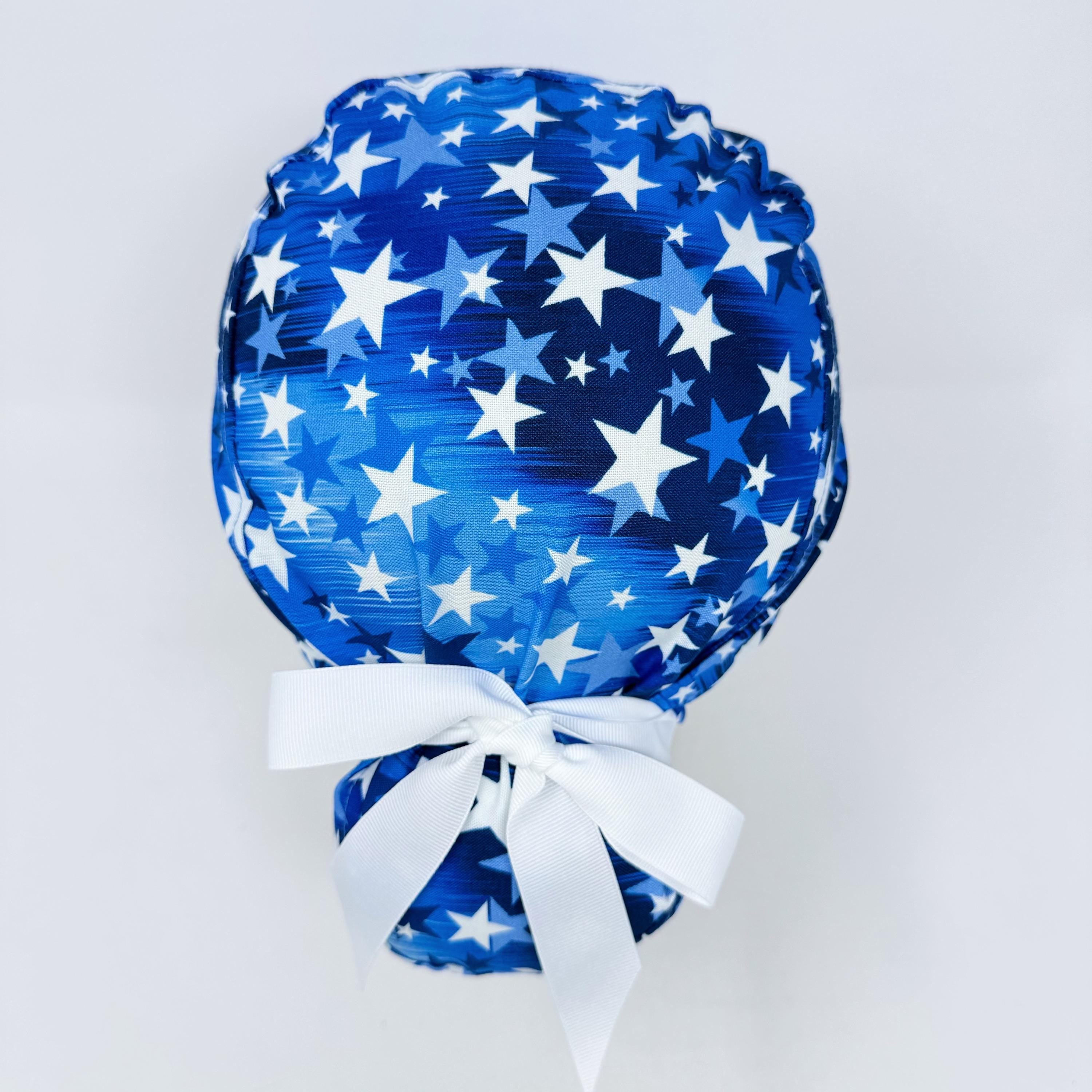 4th of July Euro scrub cap with ties for Women by Paradise Caps. Euro PLUS style.