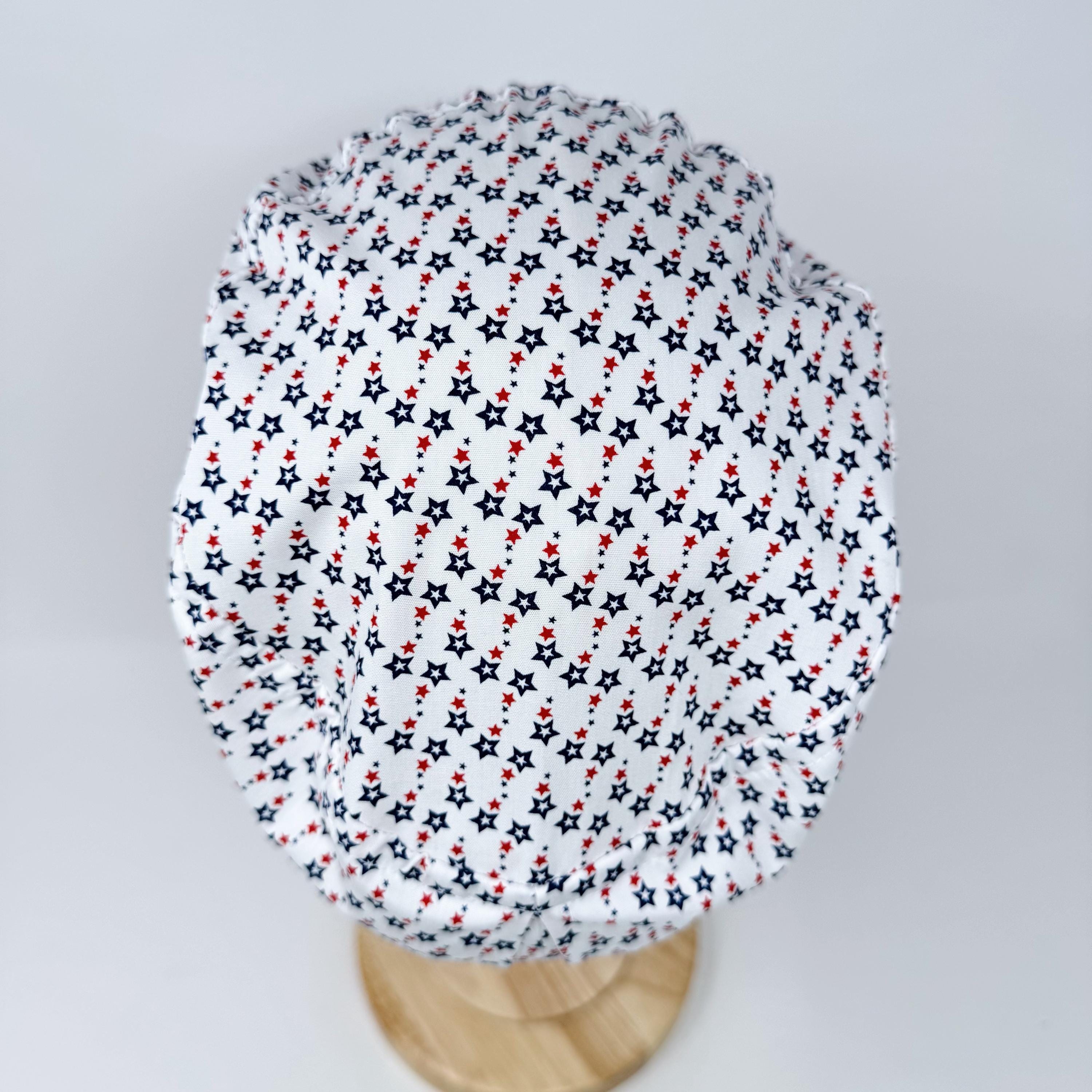 Euro Scrub Cap for Women. Patriotic Stars European Surgical cap Satin Lined by Paradise Caps.