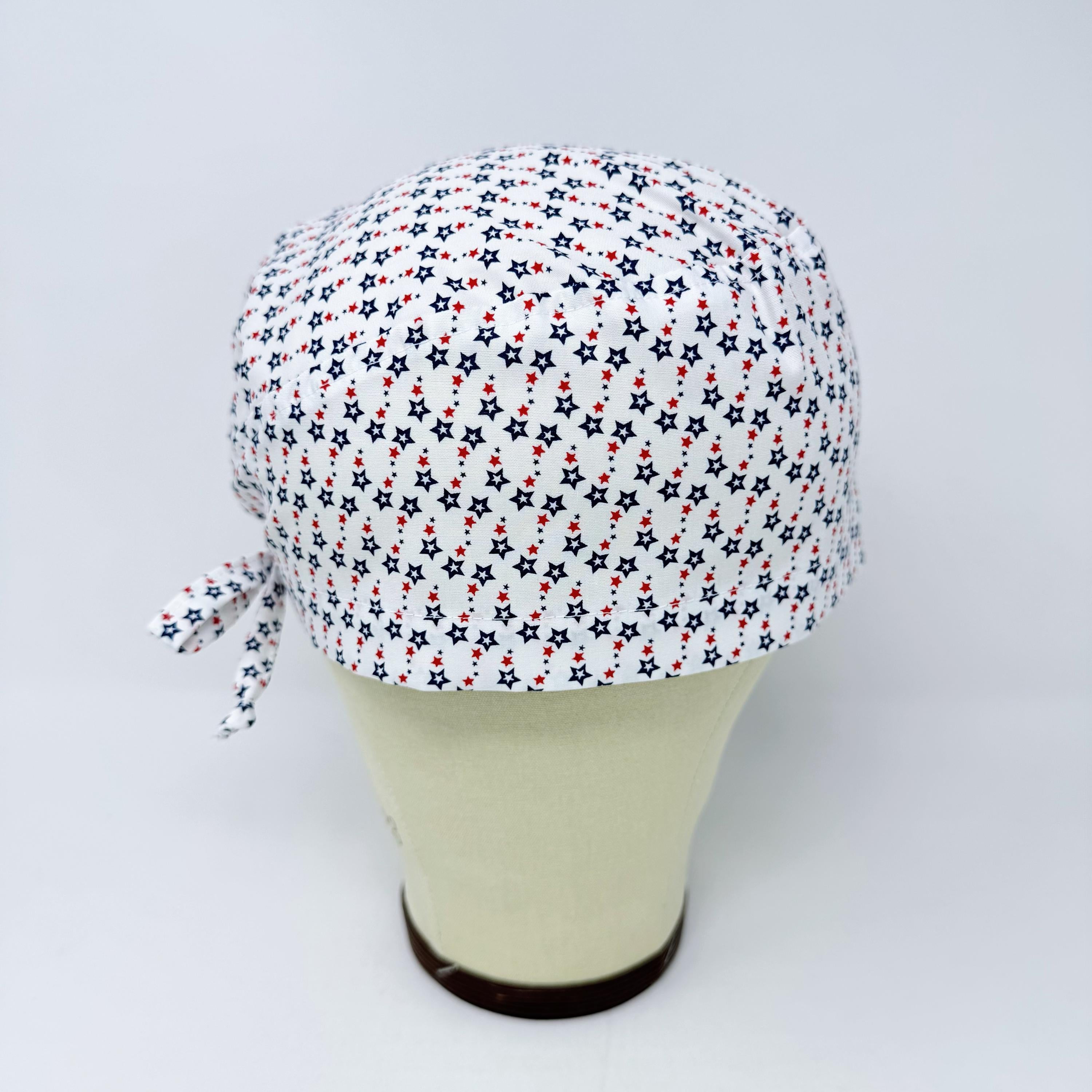 4th of July Men's surgical cap. Star satin lined skull tie-back style scrub cap by Paradise Caps.