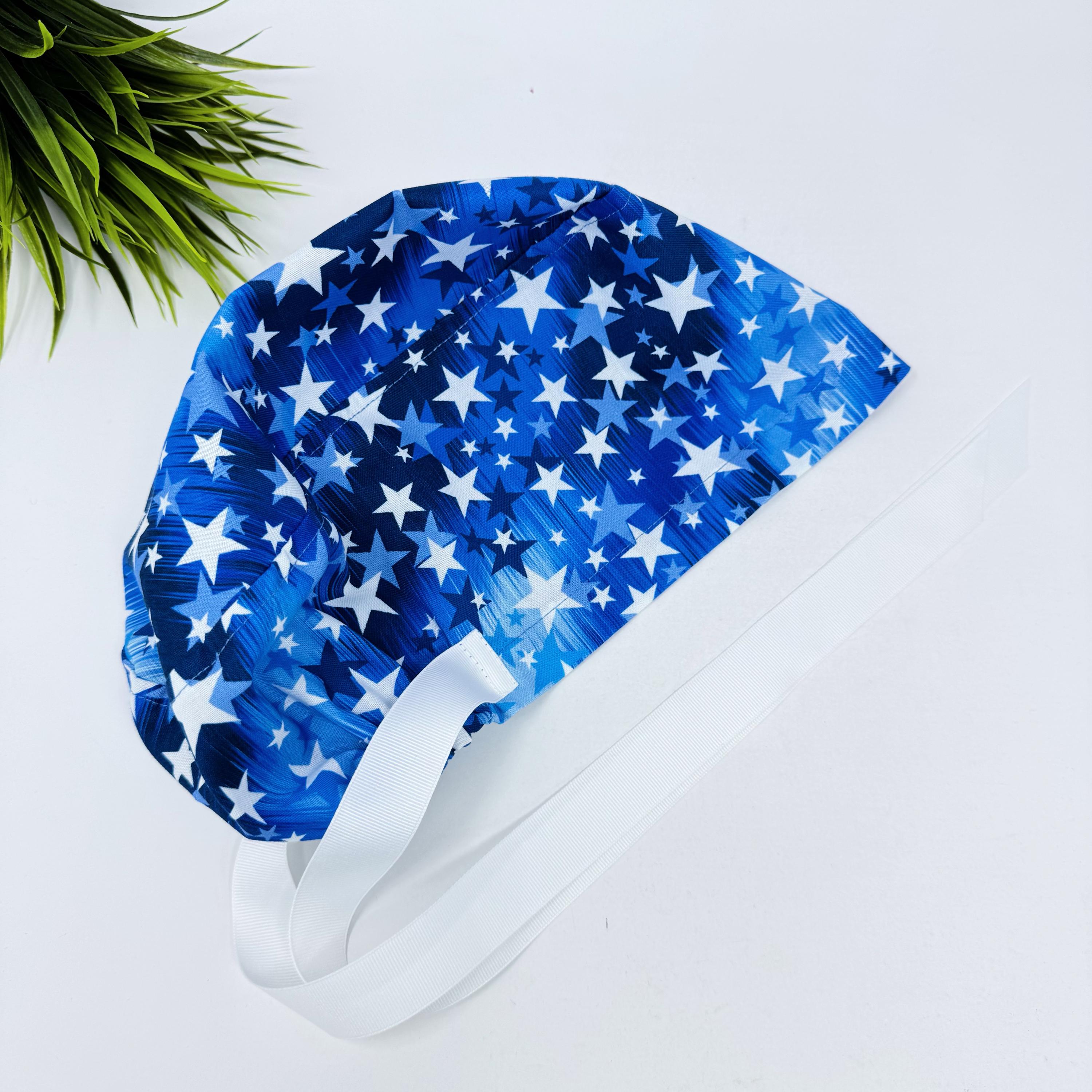 4th of July Euro scrub cap with ties for Women by Paradise Caps. Euro PLUS style.