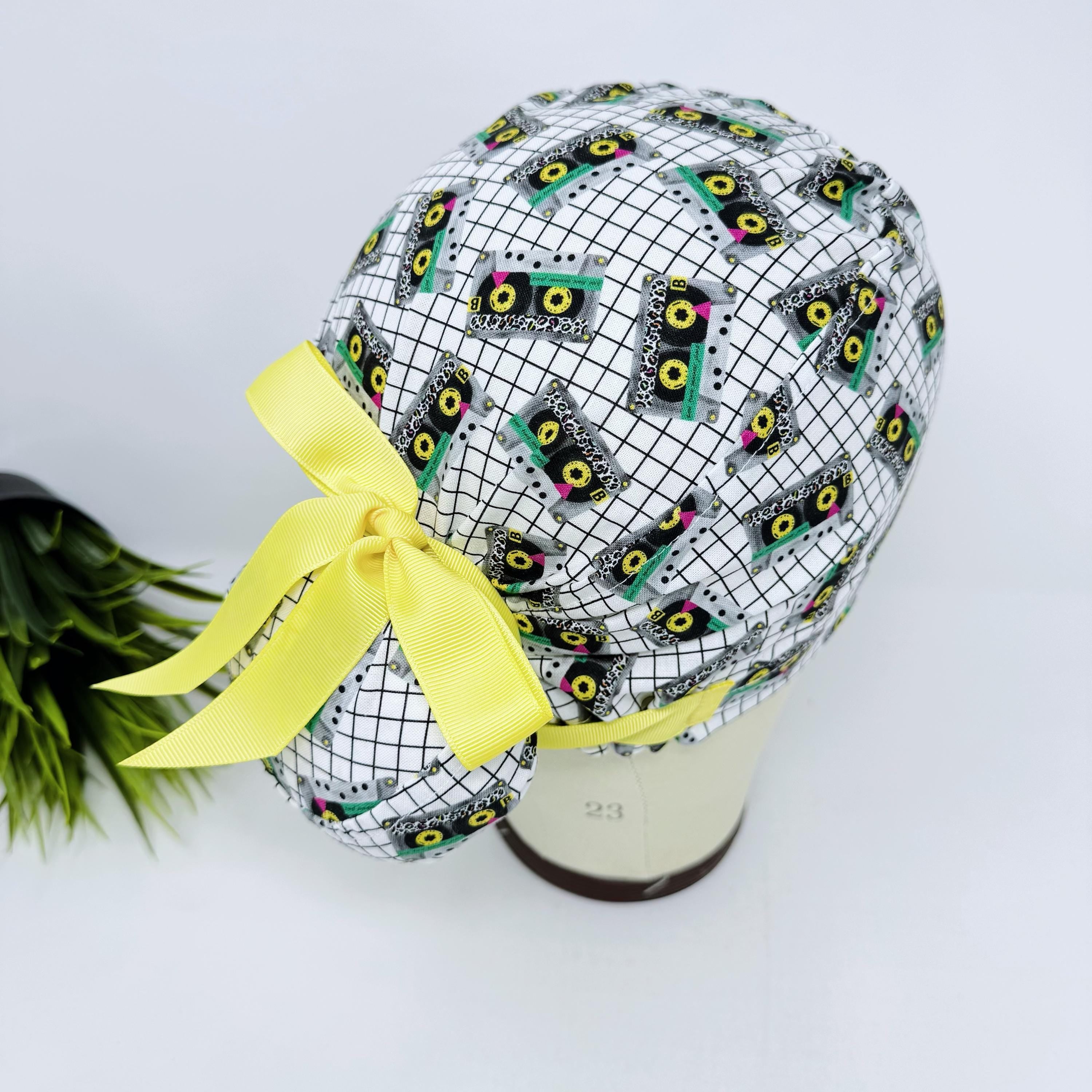 Euro Scrub Cap with ribbon. Cassette Tape pattern. Satin Lined Option ...