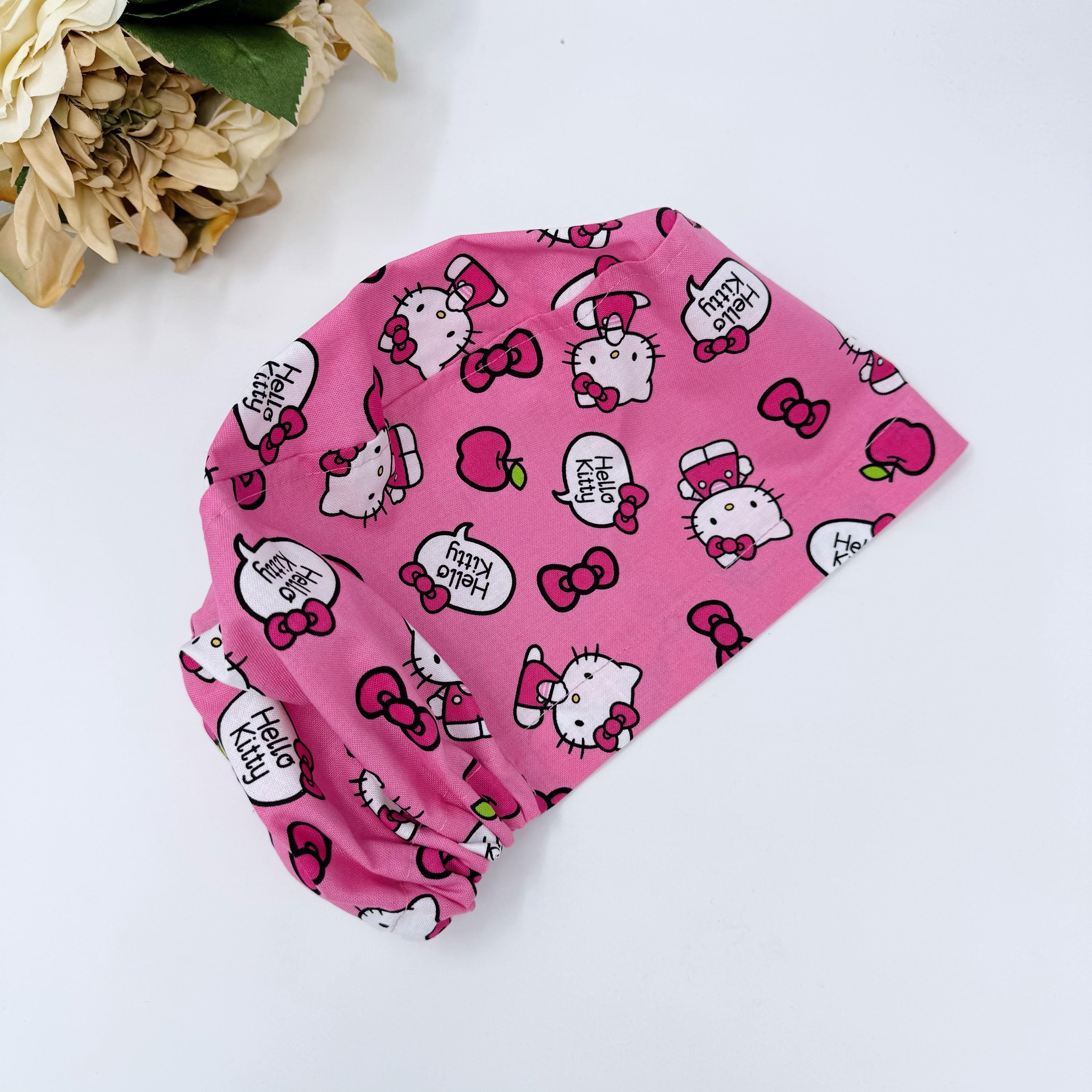 Pink Euro Scrub Cap for Women, Kitty Surgical cap with Satin Lined Option by Paradise Caps.