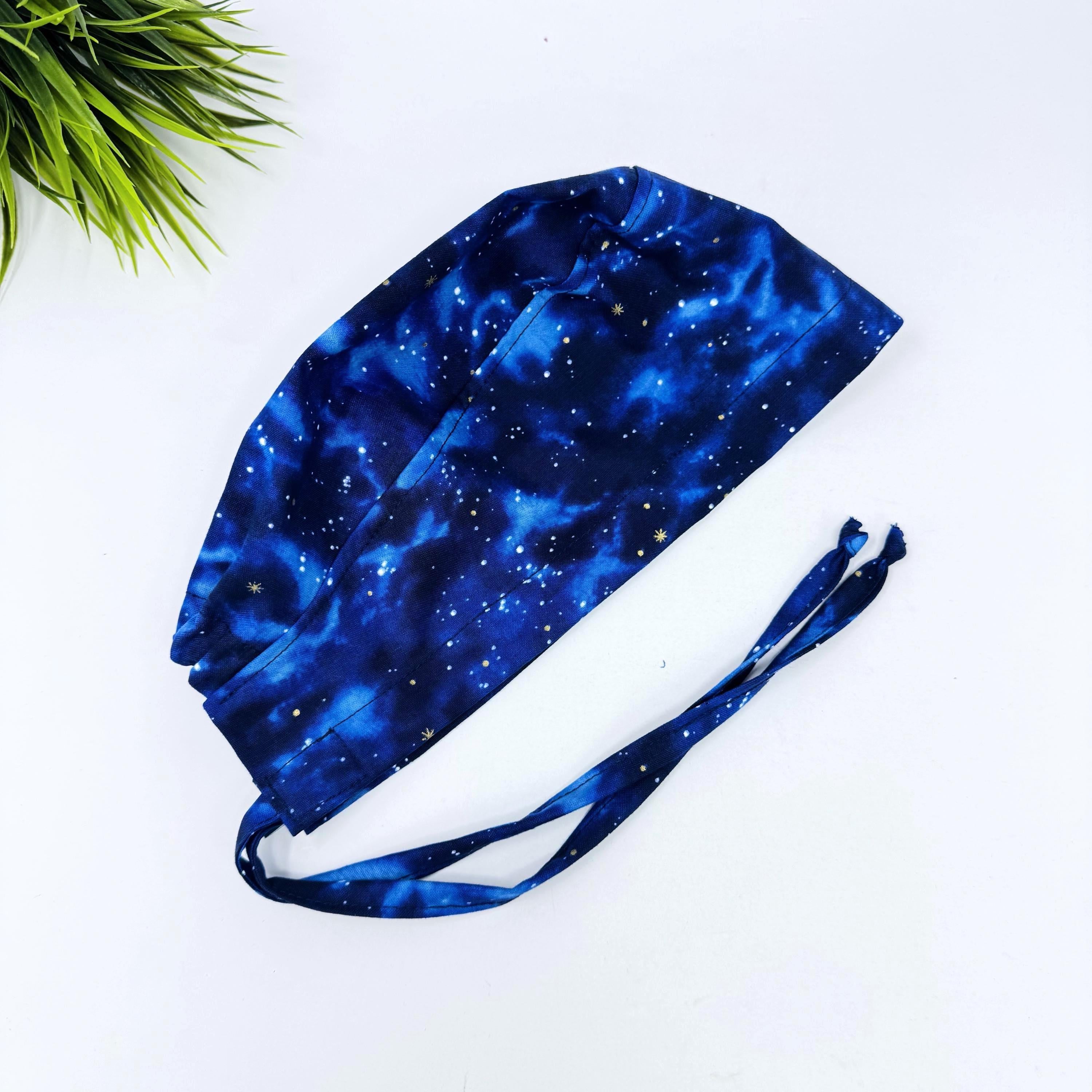Night sky Men's Skull tie-back style surgical scrub cap for men by Paradise Caps.