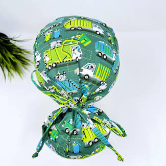 Ponytail scrub cap women. Garbage Truck Raccoon Satin Lined Option Surgical hat with ponytail by Paradise Caps.