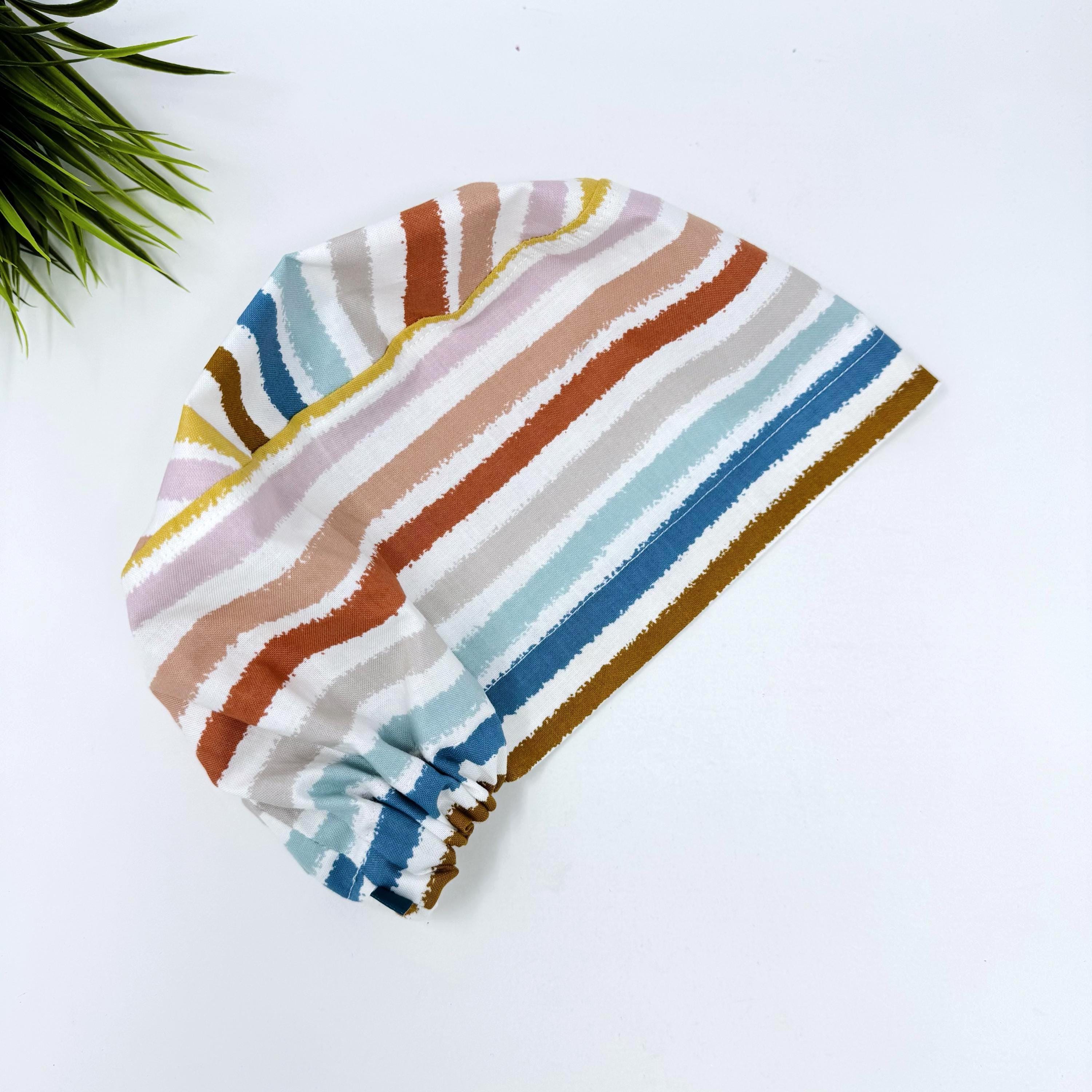 Retro Stripes Euro Scrub Cap for Women, European surgical hat with satin lined by Paradise Caps.