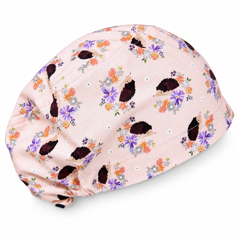 Hedgehog Euro Scrub Cap for Women with Satin Lined Option by Paradise Caps. on white background with soft shadow