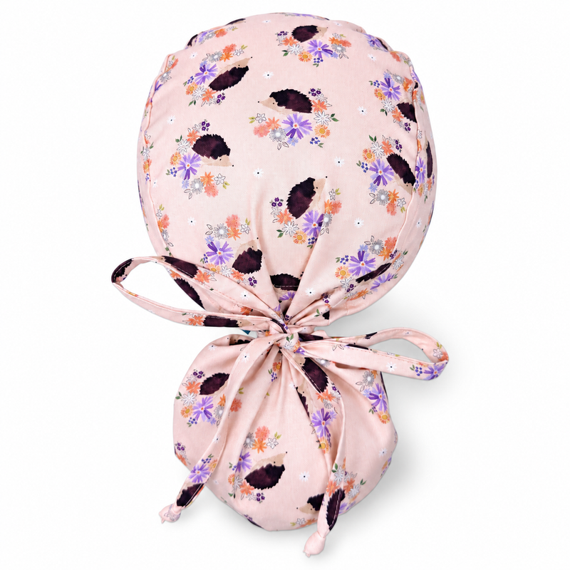 Hedgehog Ponytail scrub cap with Satin Lined option for women by Paradise Caps. on white background with soft shadow