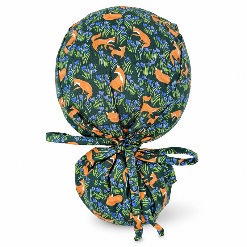 Fox Ponytail scrub cap with Satin Lined option for women by Paradise Caps. on white background with soft shadow