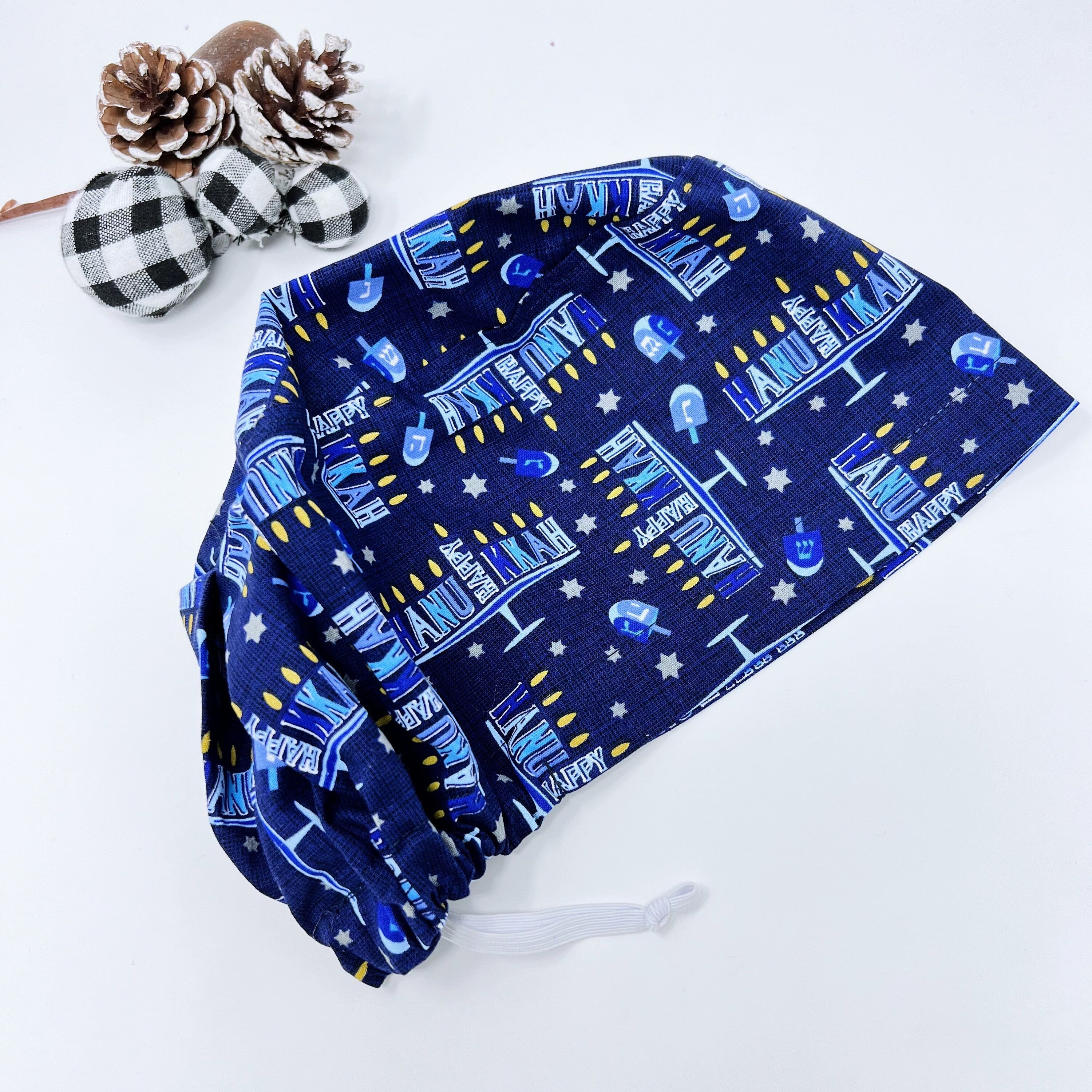 Hanukkah Euro Scrub Cap for Women with Satin Lined Option by Paradise Caps.