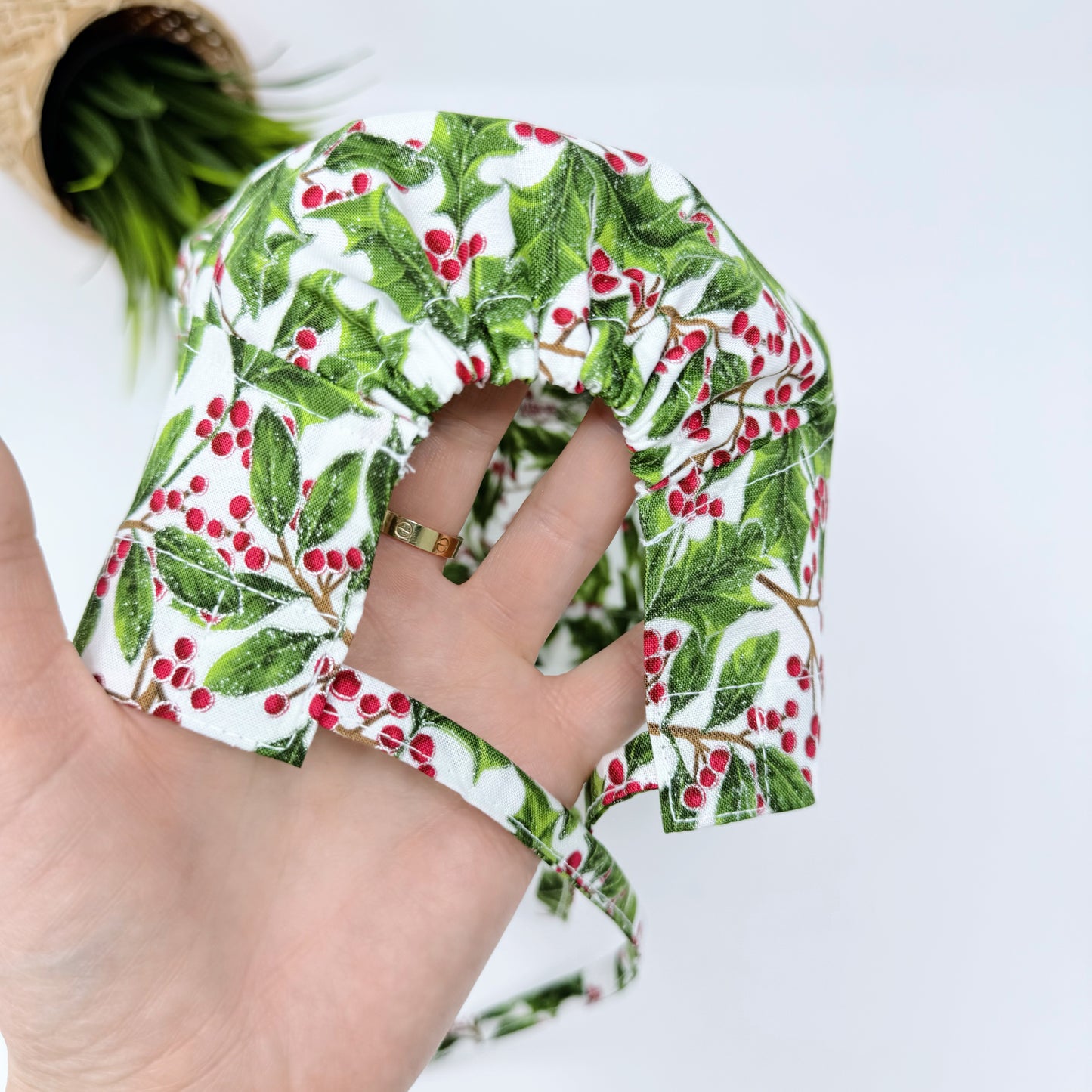 Christmas regular scrub cap. Holly Berry tie-back scrub cap