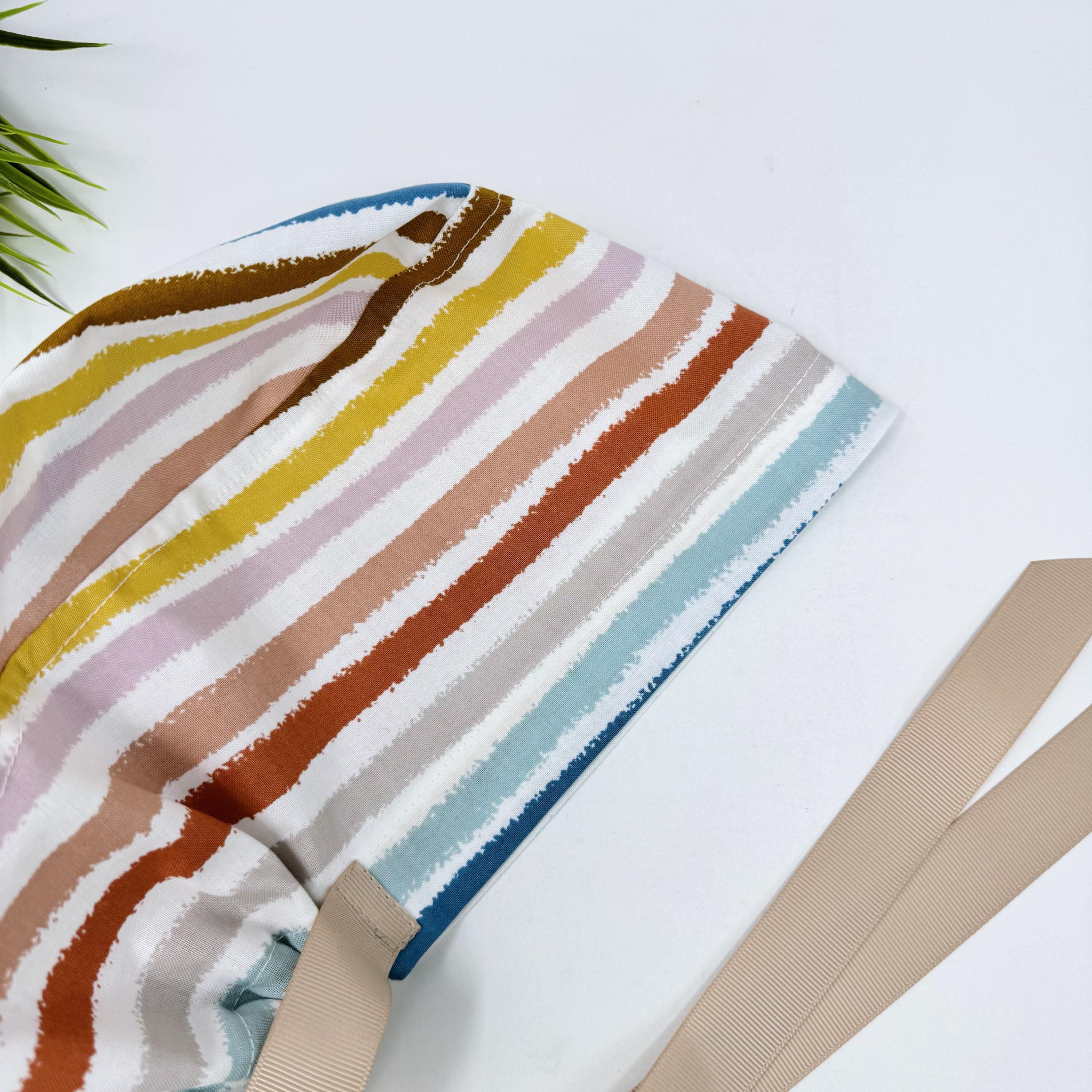 Retro Stripes Euro scrub cap with ties for Women by Paradise Caps. Euro PLUS style.