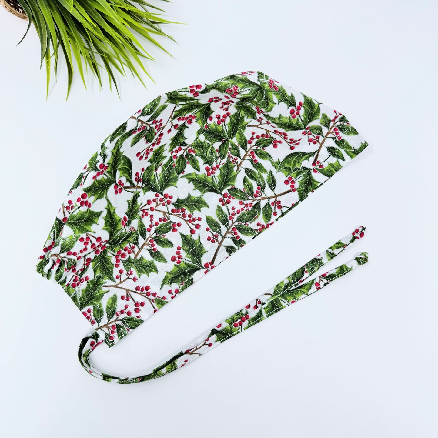 Christmas regular scrub cap. Holly Berry tie-back scrub cap