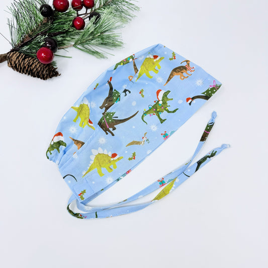 Christmas regular scrub cap. Funny surgical hat, dinosaurs print