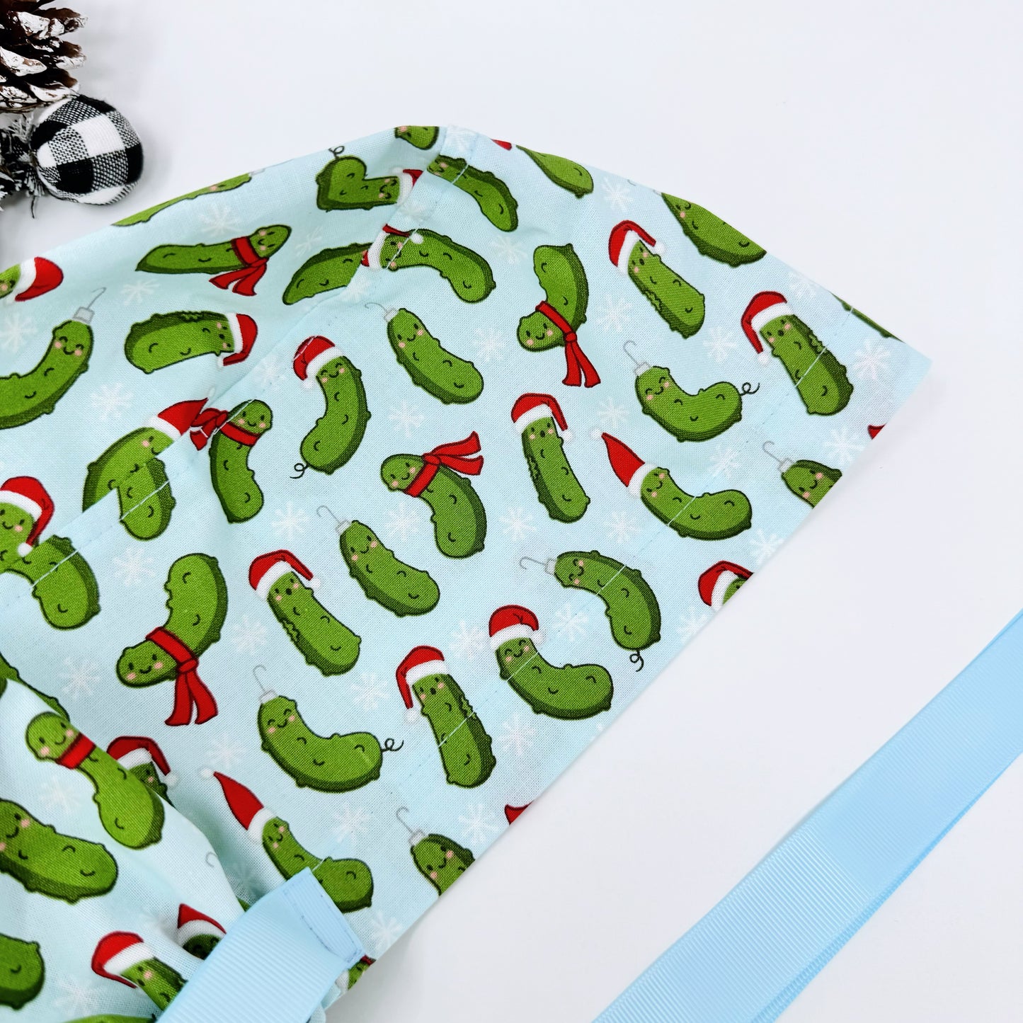 Funny Christmas scrub cap with ribbon ties. Euro style scrub cap