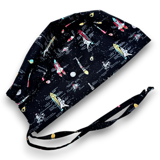 Space Men's Scrub Cap. Rocket skull tie-back style scrub cap by Paradise Caps.