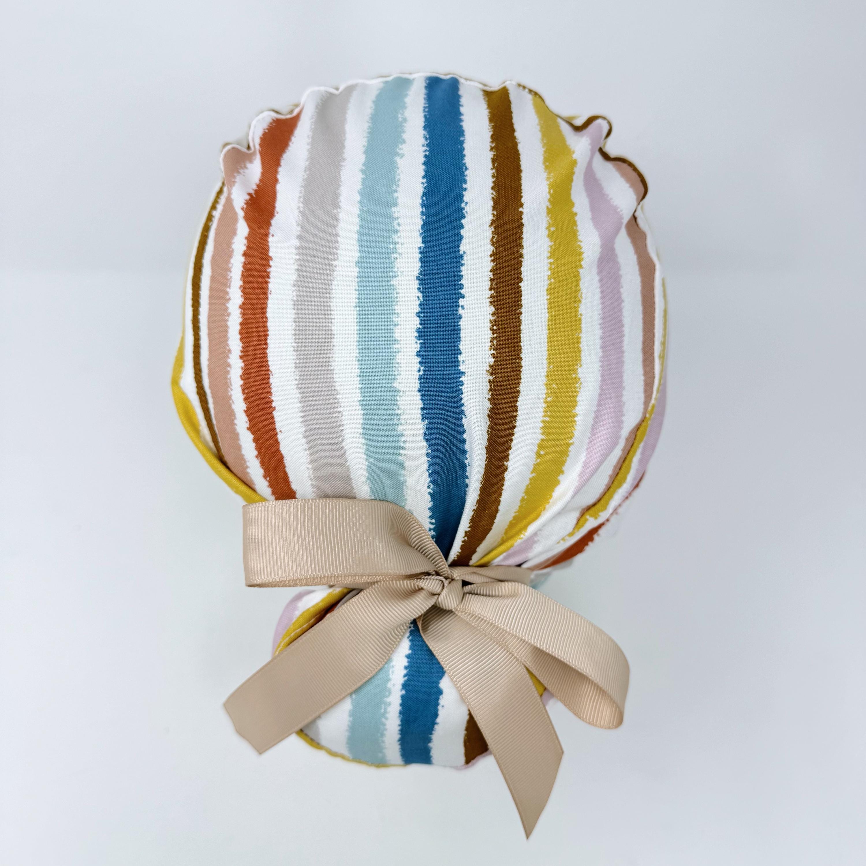 Retro Stripes Euro scrub cap with ties for Women by Paradise Caps. Euro PLUS style.