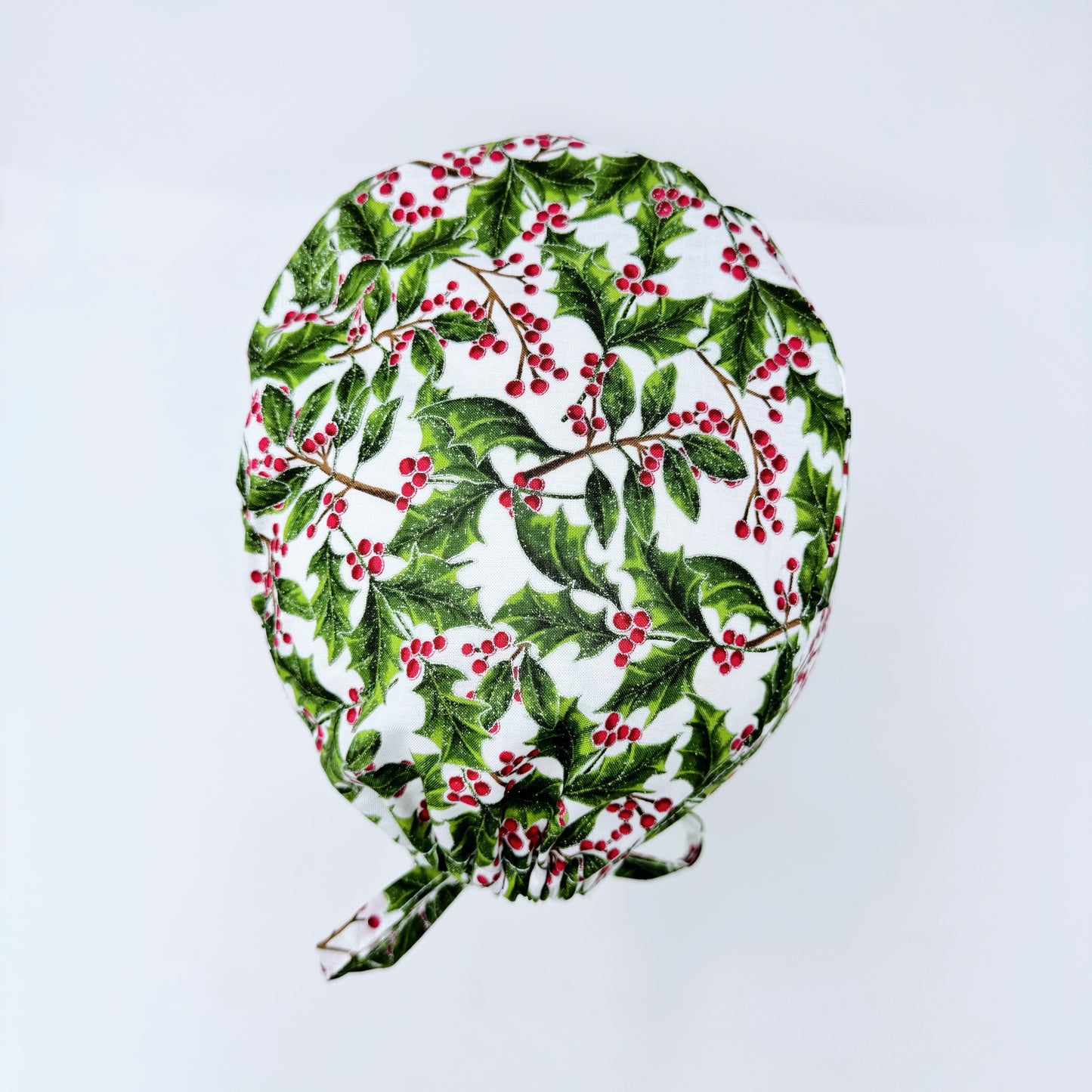 Christmas regular scrub cap. Holly Berry tie-back scrub cap