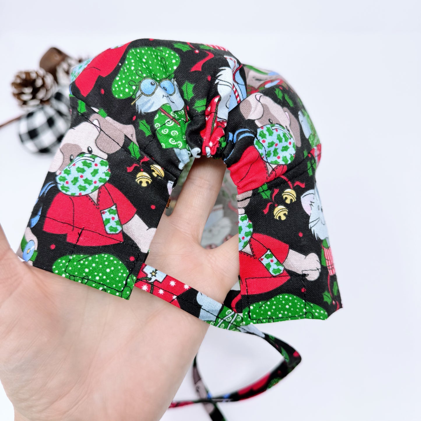 Funny Christmas regular scrub cap. Tie-back scrub hats