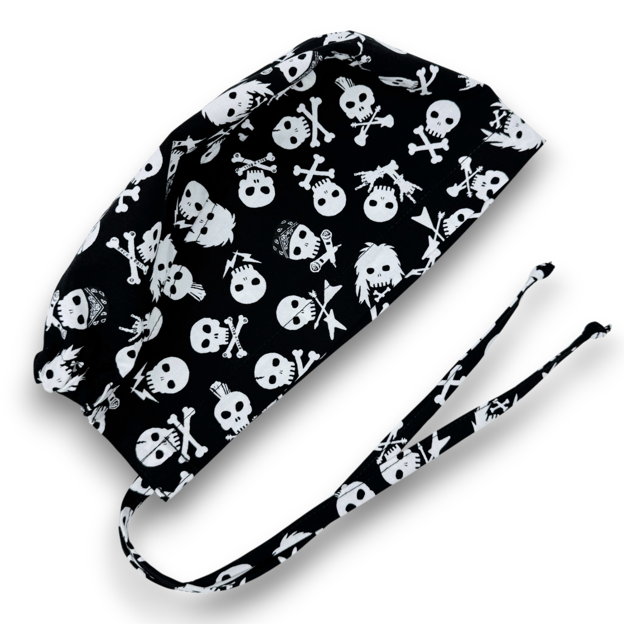 Skull tie-back style surgical scrub cap for men by Paradise Caps.