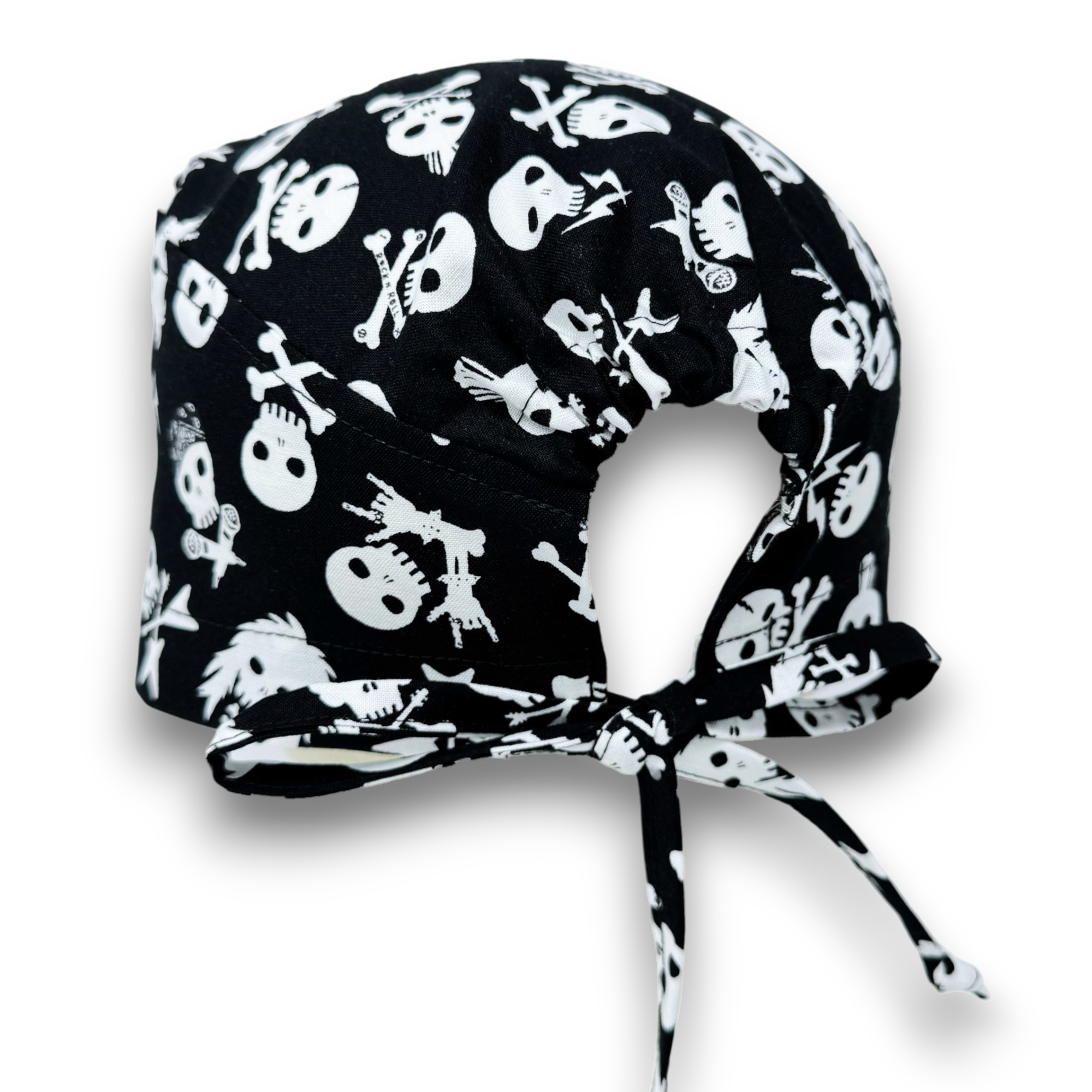 Skull tie-back style surgical scrub cap for men by Paradise Caps.