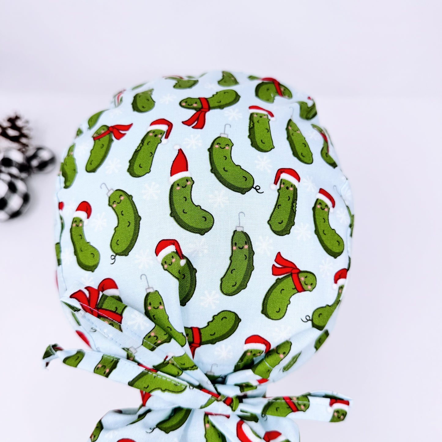 Christmas ponytail scrub cap. Funny Christmas scrub cap for women