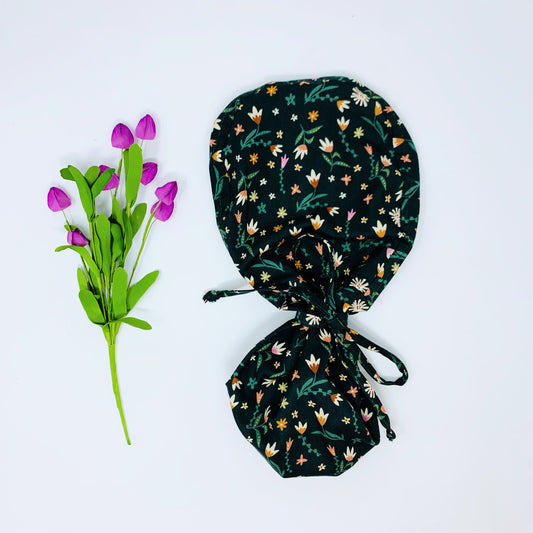 Floral ponytail scrub cap,  Scrub cap with ponytail holder, Scrub caps for women.