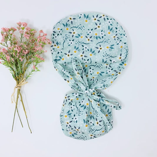 Floral ponytail scrub cap,  Summer scrub cap with ponytail holder.