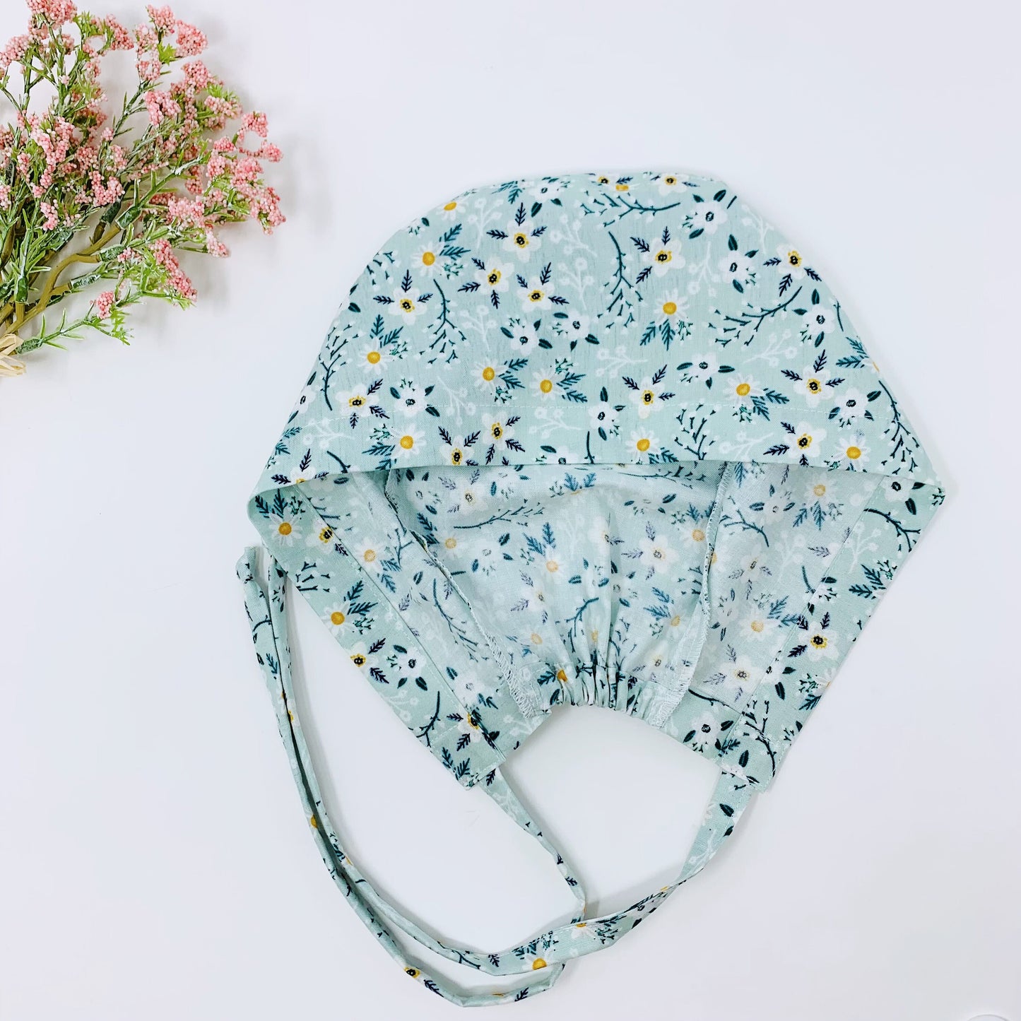 Flowers surgical cap and badge holder. Summer Medical Scrub Cap, Dental scrub cap.