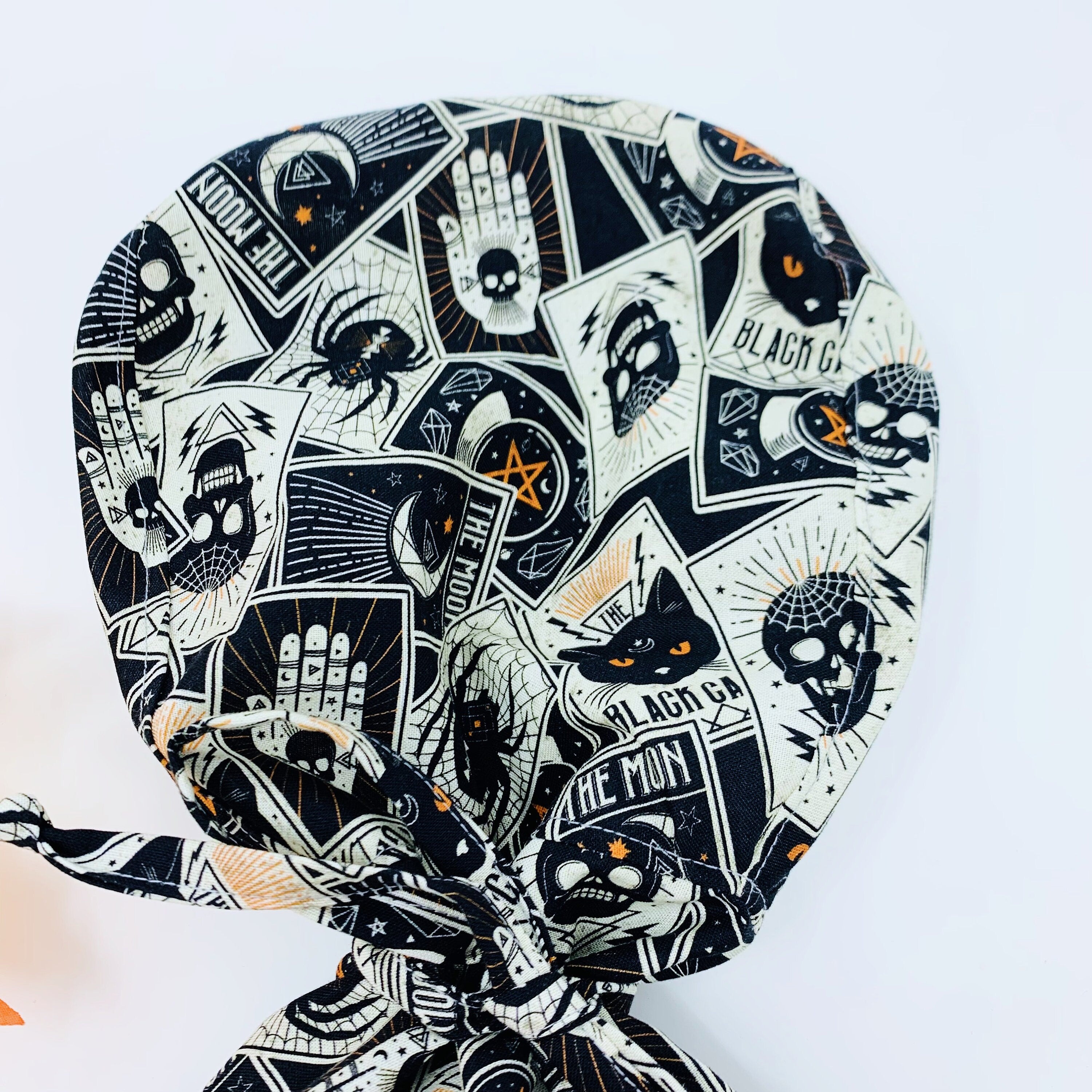 Halloween ponytail scrub cap, Fall Surgical cap women. Surgical cap with ponytail.
