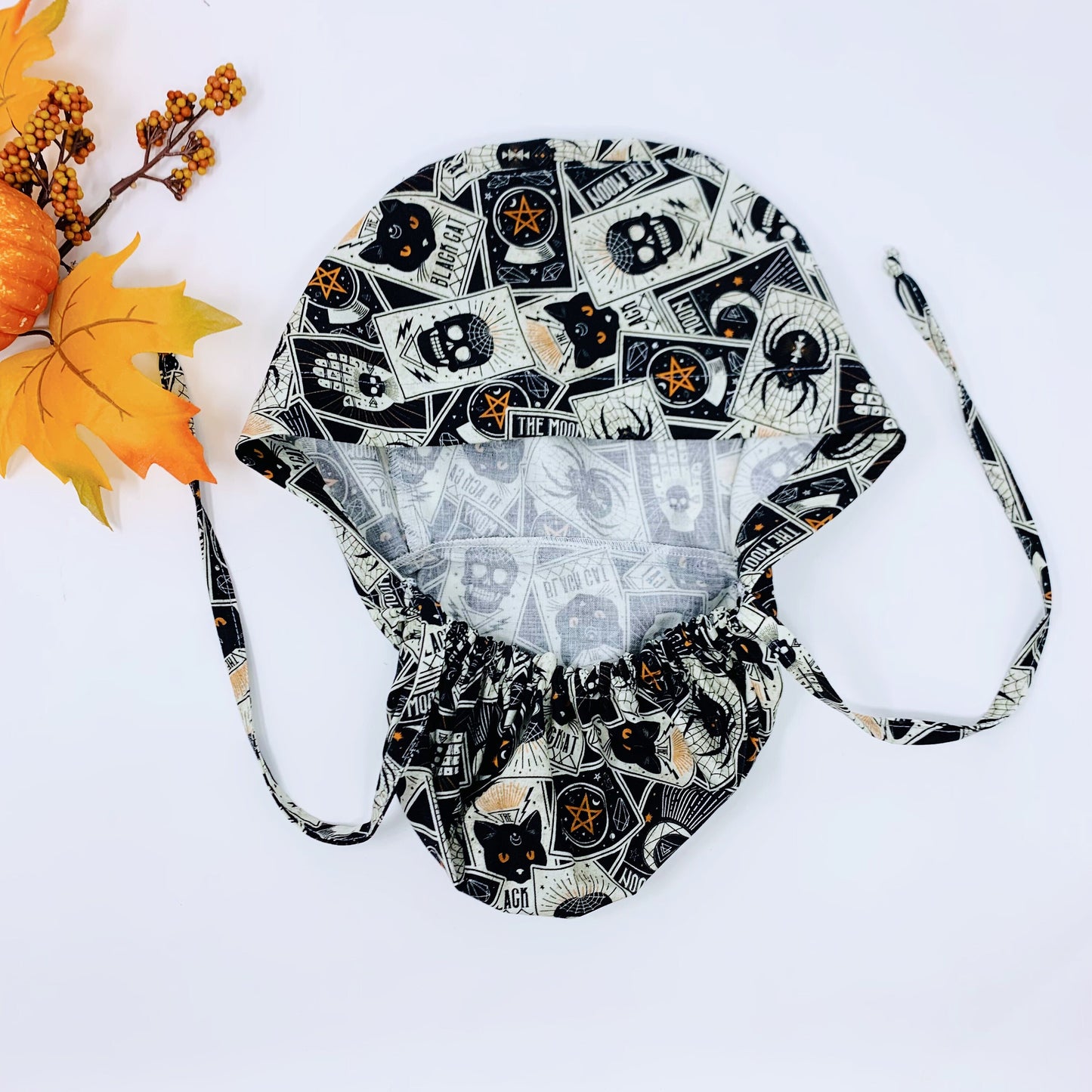 Halloween ponytail scrub cap, Fall Surgical cap women. Surgical cap with ponytail.