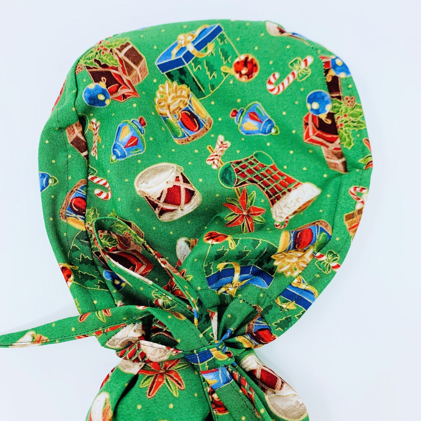 Christmas Stocking Ponytail scrub cap, Surgical cap for women with Satin Lined Option