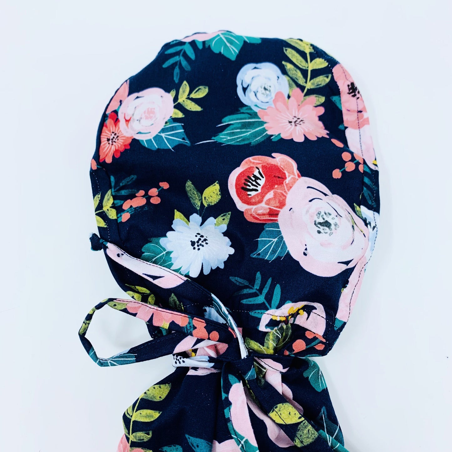 Floral ponytail scrub cap for women,  Scrub cap with ponytail holder. Satin Lined Option