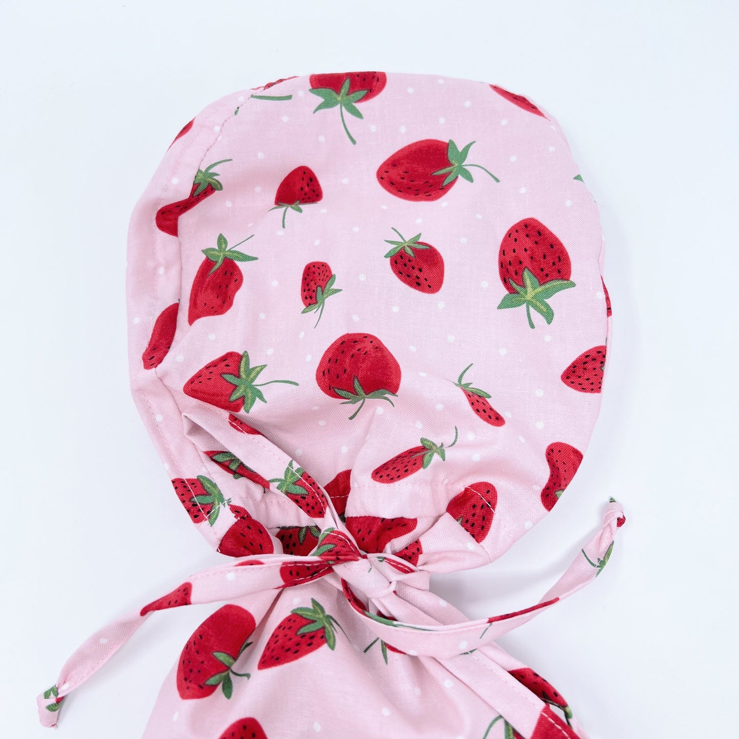 Strawberry Ponytail Scrub Cap. Satin Lined Option Surgical cap with ponytail, Scrub caps for women