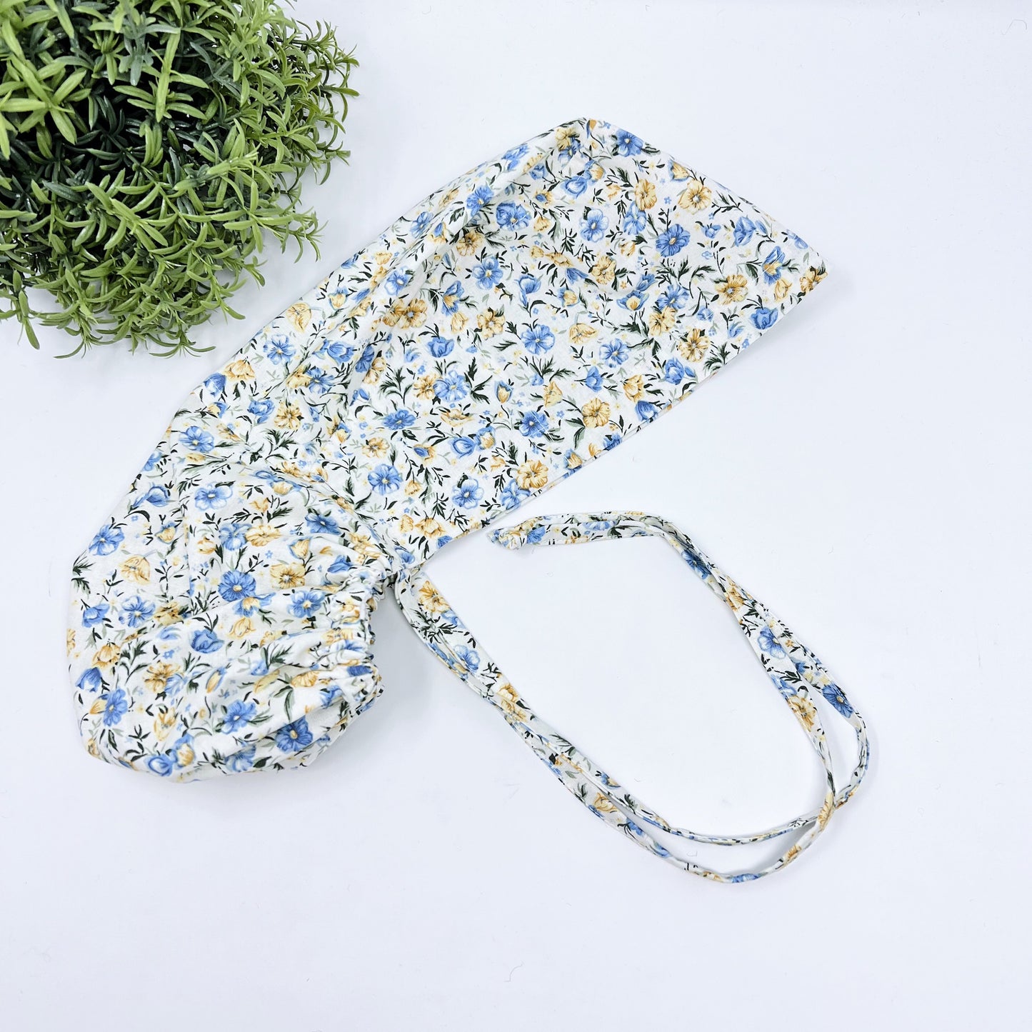 Floral ponytail scrub cap, Summer scrub cap with ponytail holder.