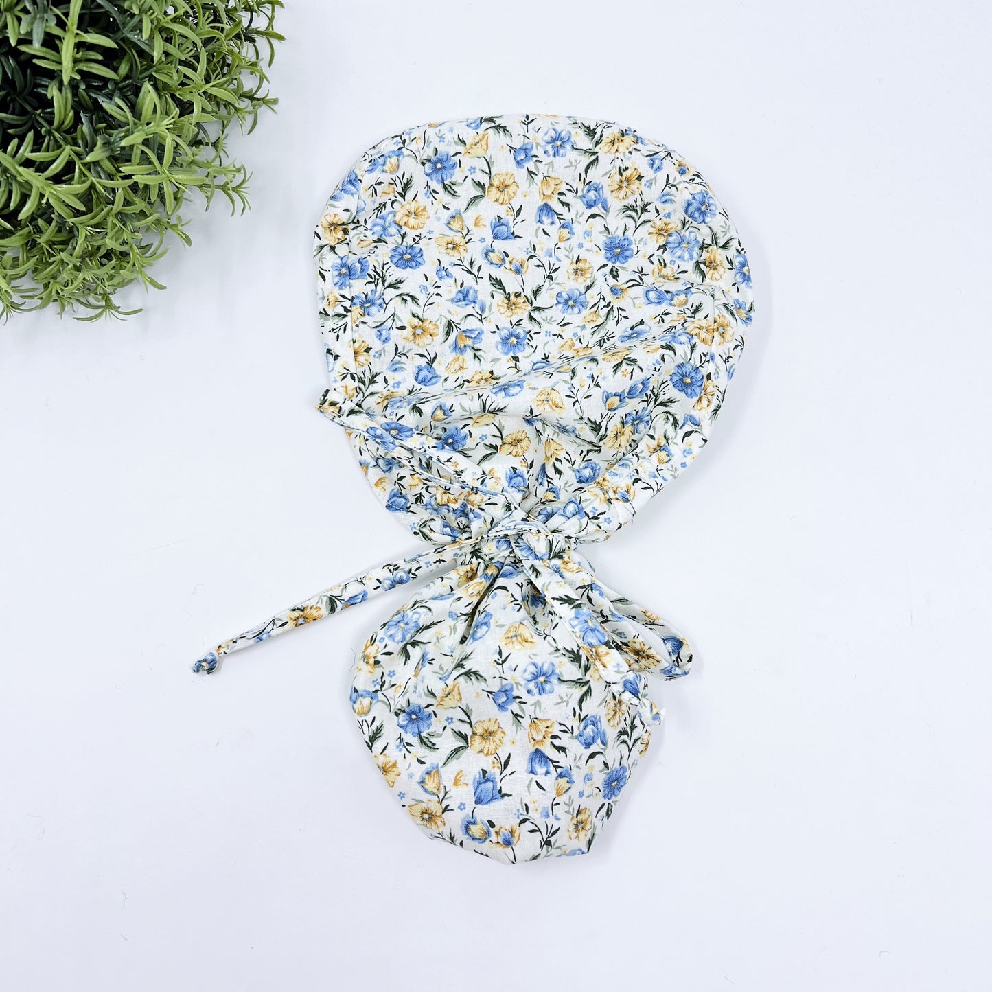 Floral ponytail scrub cap, Summer scrub cap with ponytail holder.