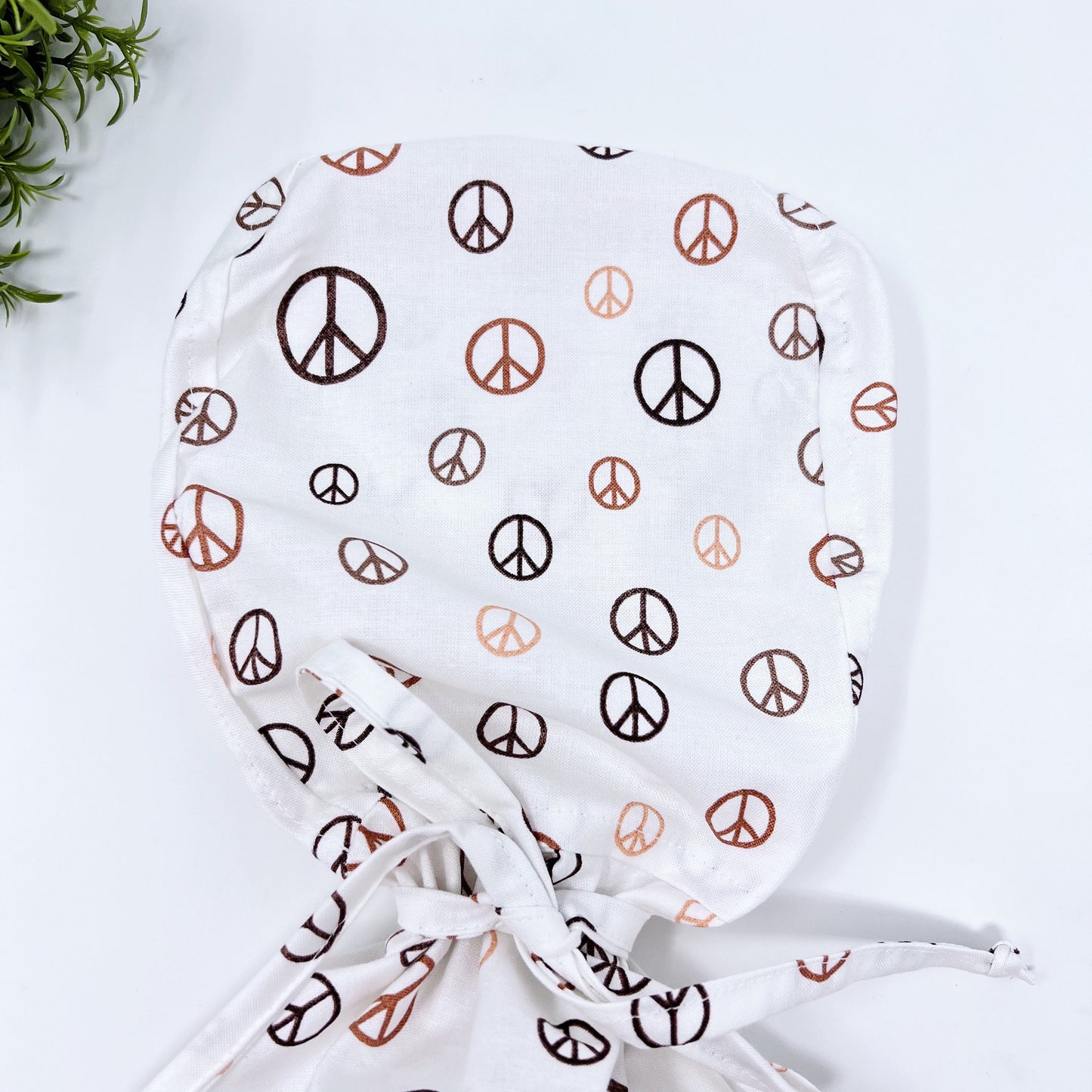 Peace Sign Ponytail scrub cap, Surgical cap women. Ponytail scrub hat, Scrub caps for women. Satin Lined Option