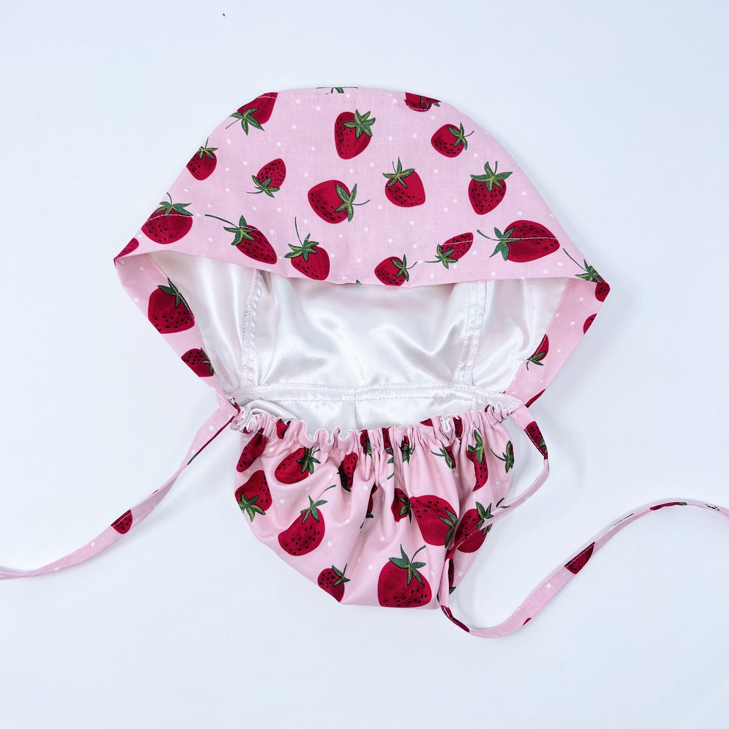 Strawberry Ponytail Scrub Cap. Satin Lined Option Surgical cap with ponytail, Scrub caps for women