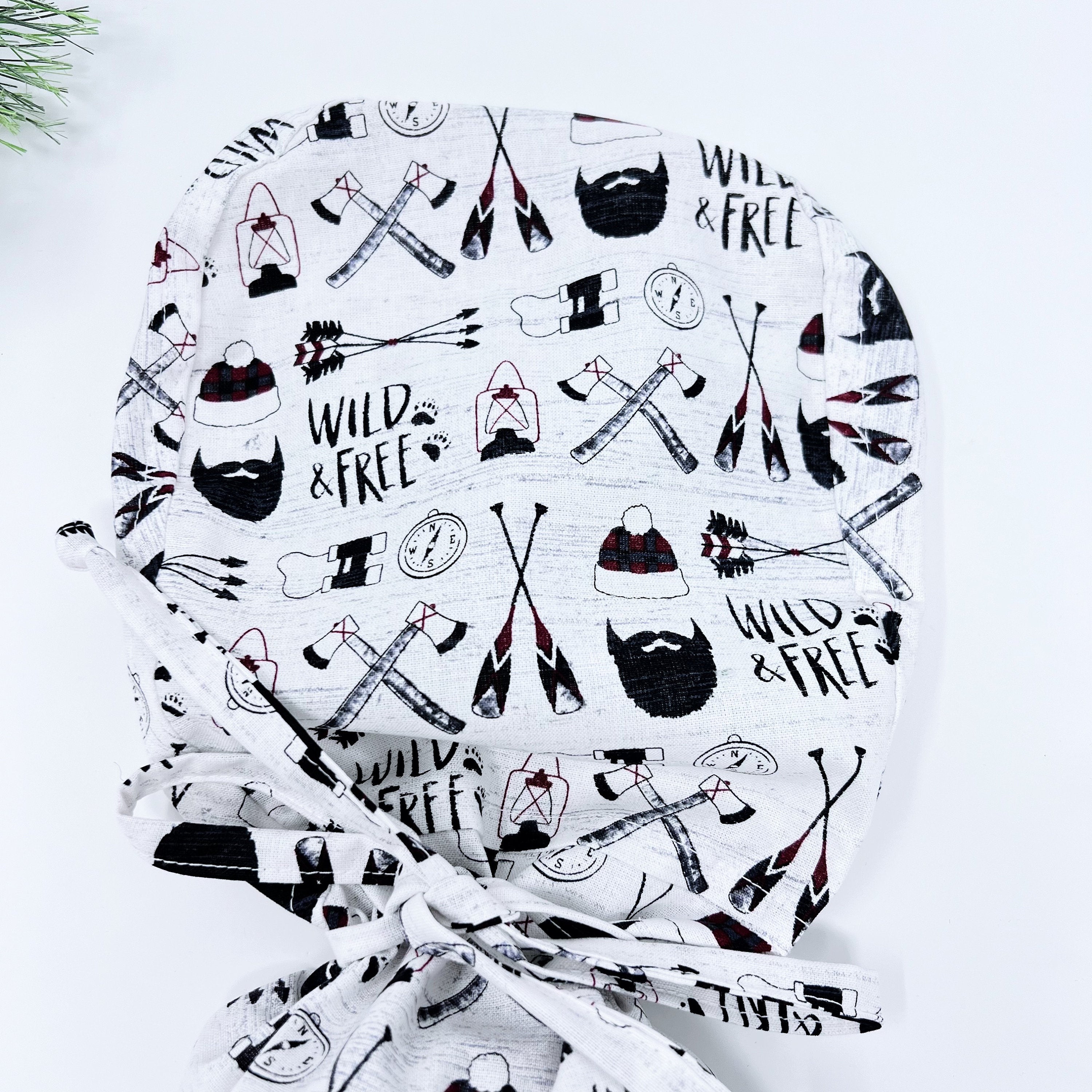Christmas Ponytail scrub cap with Satin Lined Option
