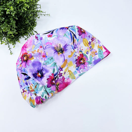 Floral Euro Scrub Cap for Women, Surgical cap Satin Lined Option